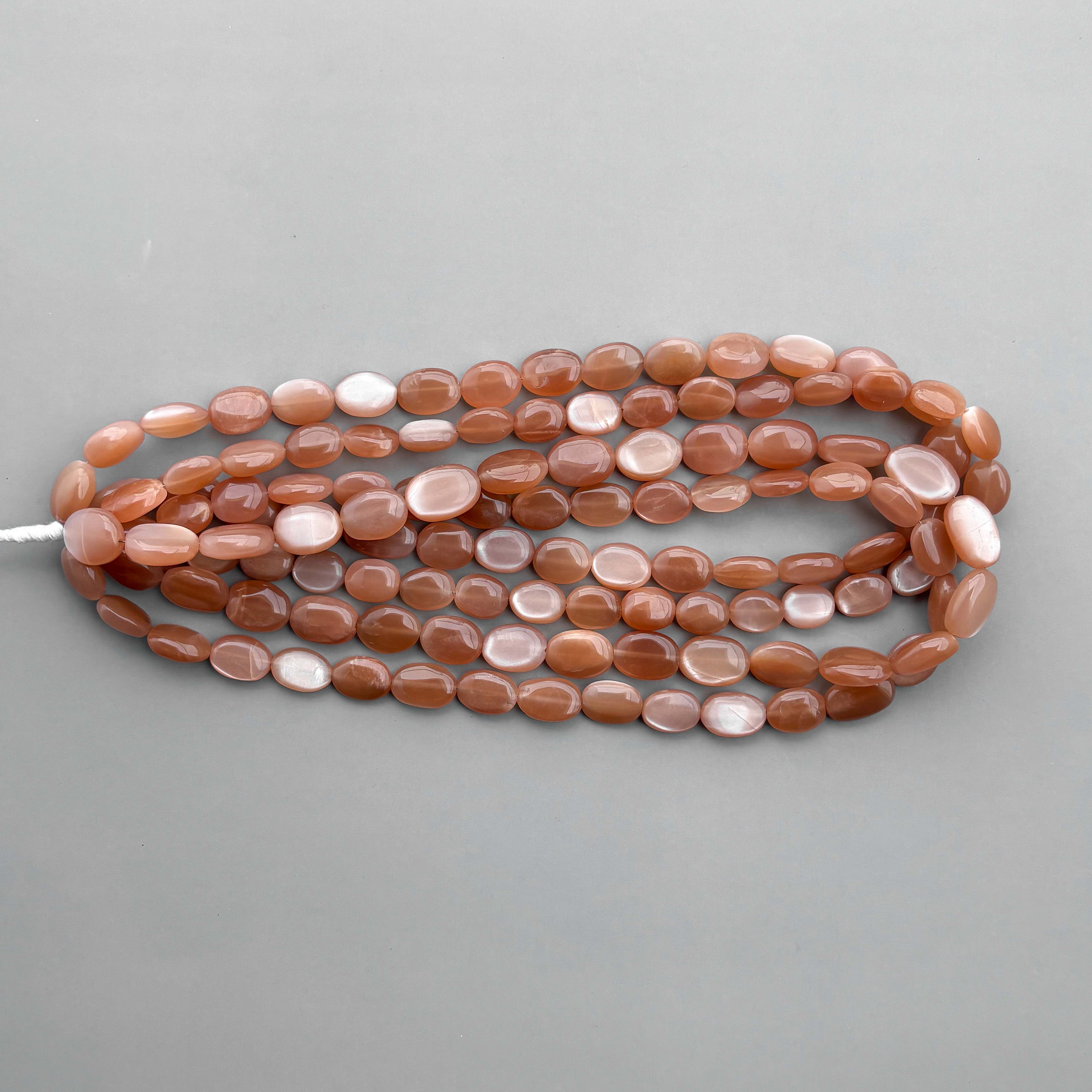 Natural Peach Moonstone Smooth Oval Beads 9×10–10×13mm – 16″ Semi Precious Gemstone Beads Strand