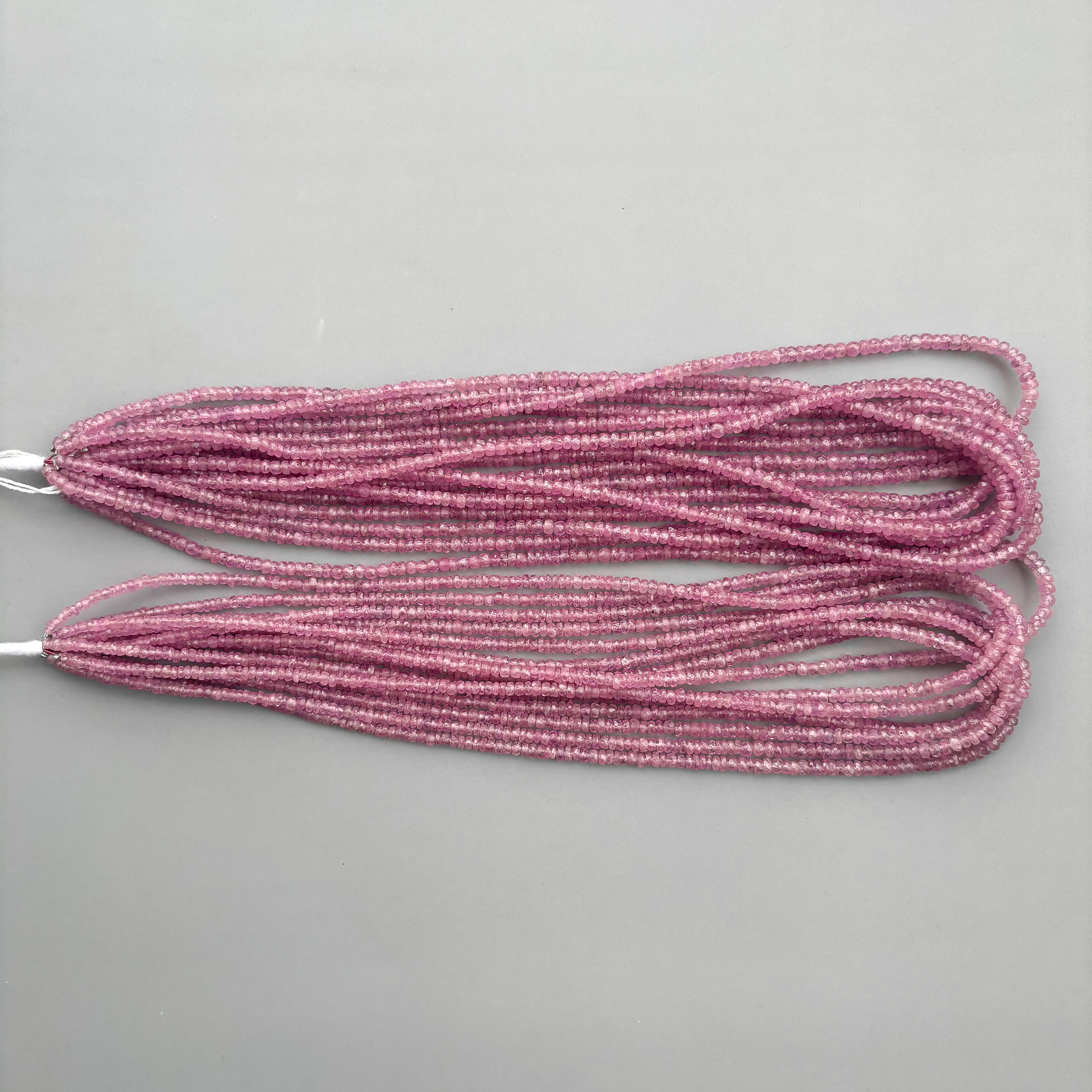 Pink Sapphire Faceted Rondelle Beads 3–4mm – 18″ Precious Gemstone Beads Strand for Jewelry Making