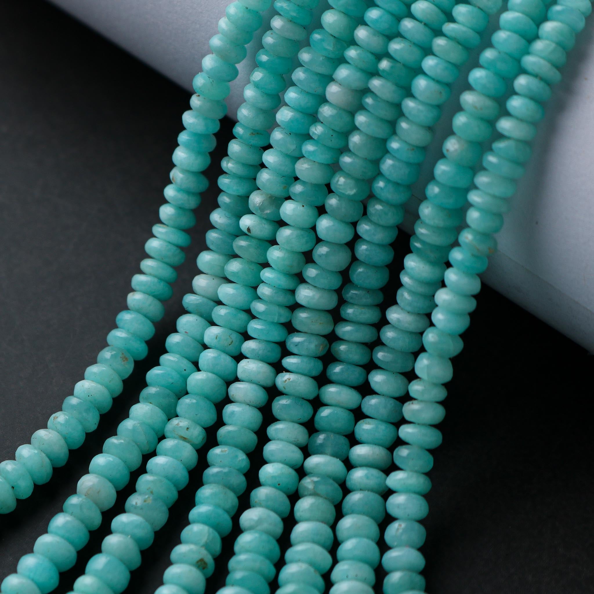 Natural Amazonite Smooth Rondelle Beads 4–7mm – 17″ Strand Semi-Precious Gemstone Beads for Jewelry Making