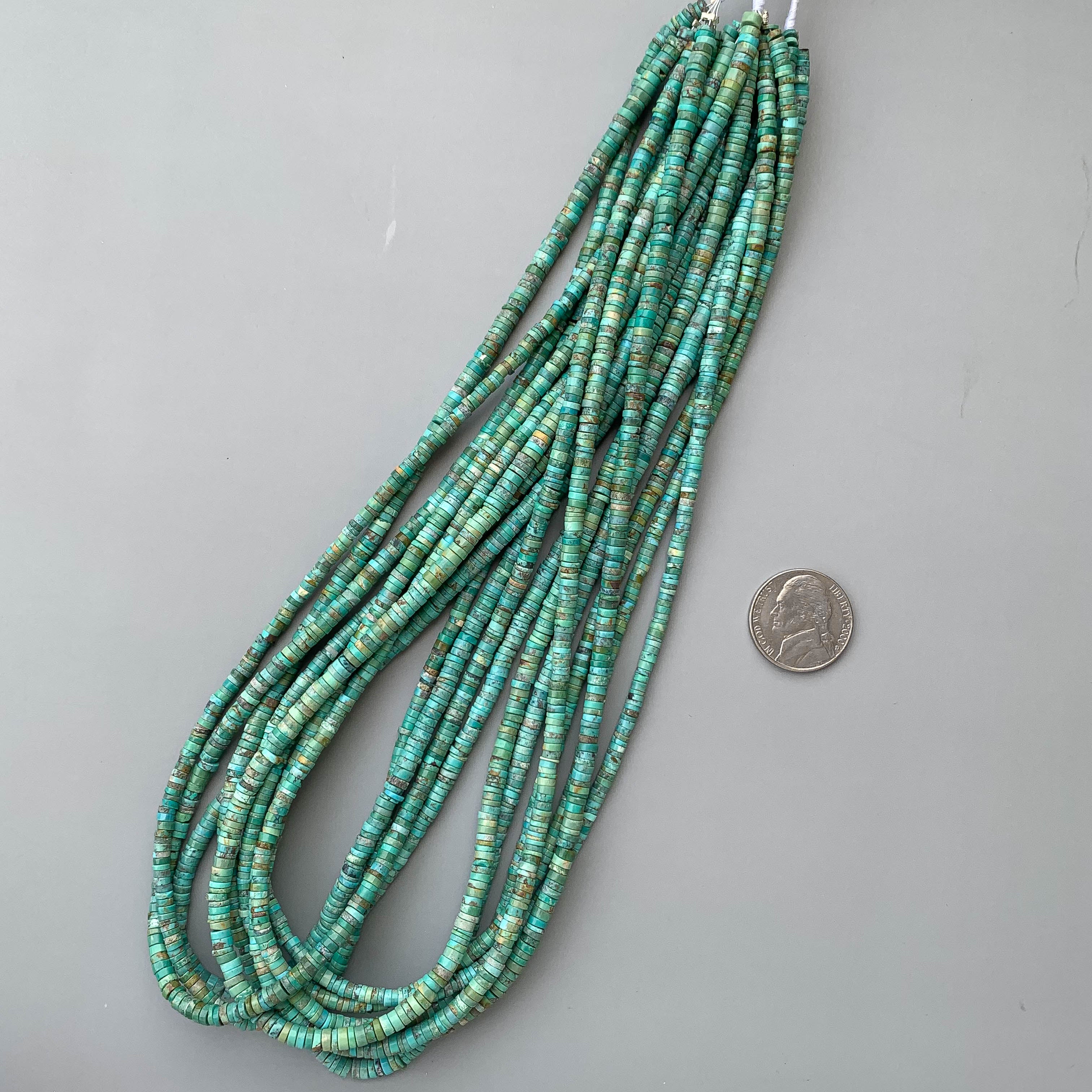 Arizona Turquoise Smooth Heishi Tyre Beads 3.5-4mm – 18″ Tyre Shape Gemstone Beads Strand