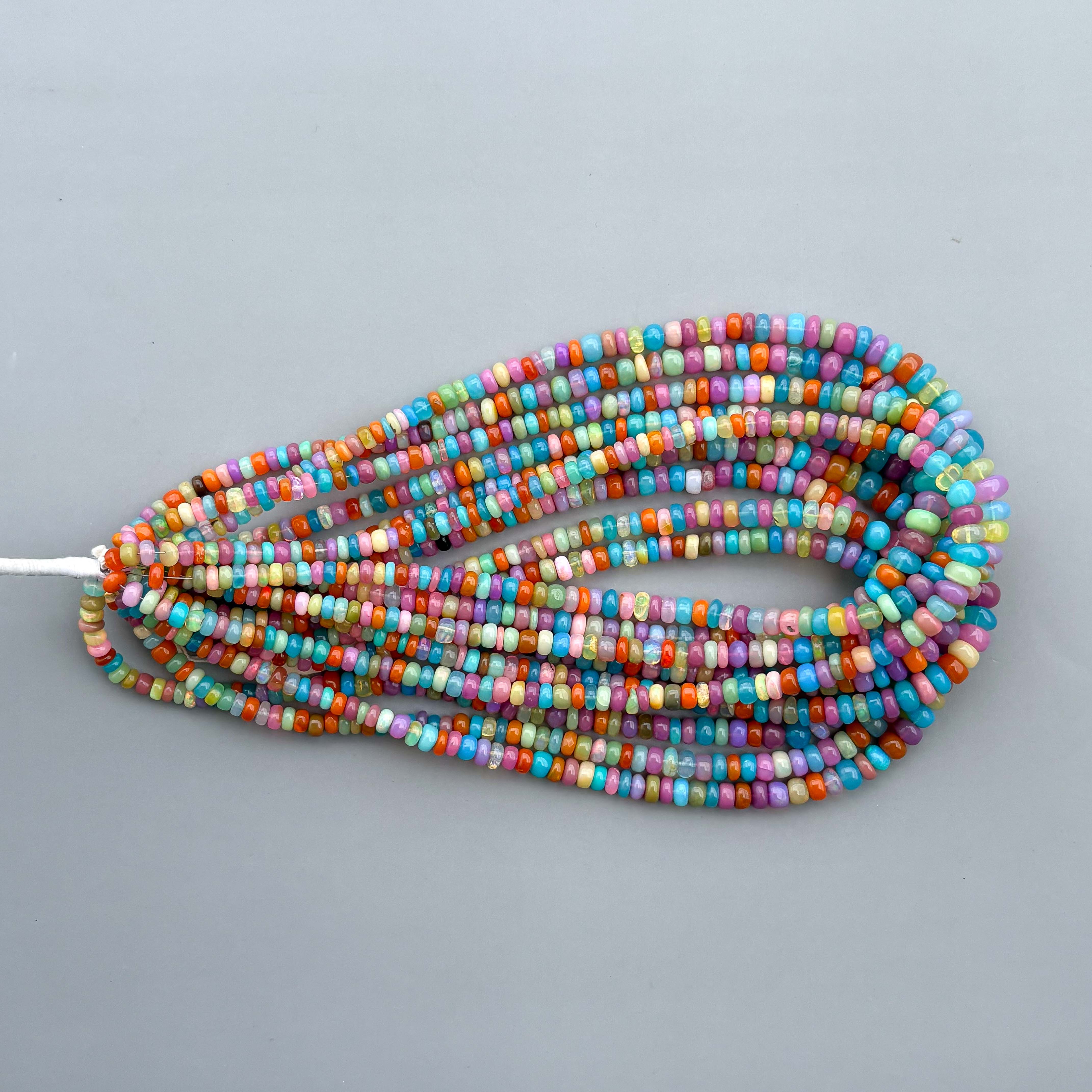 Multi Color Dyed Ethiopian Opal Smooth Rondelle Beads 5–8mm – 16″ Disco Opal Gemstone Beads Strand