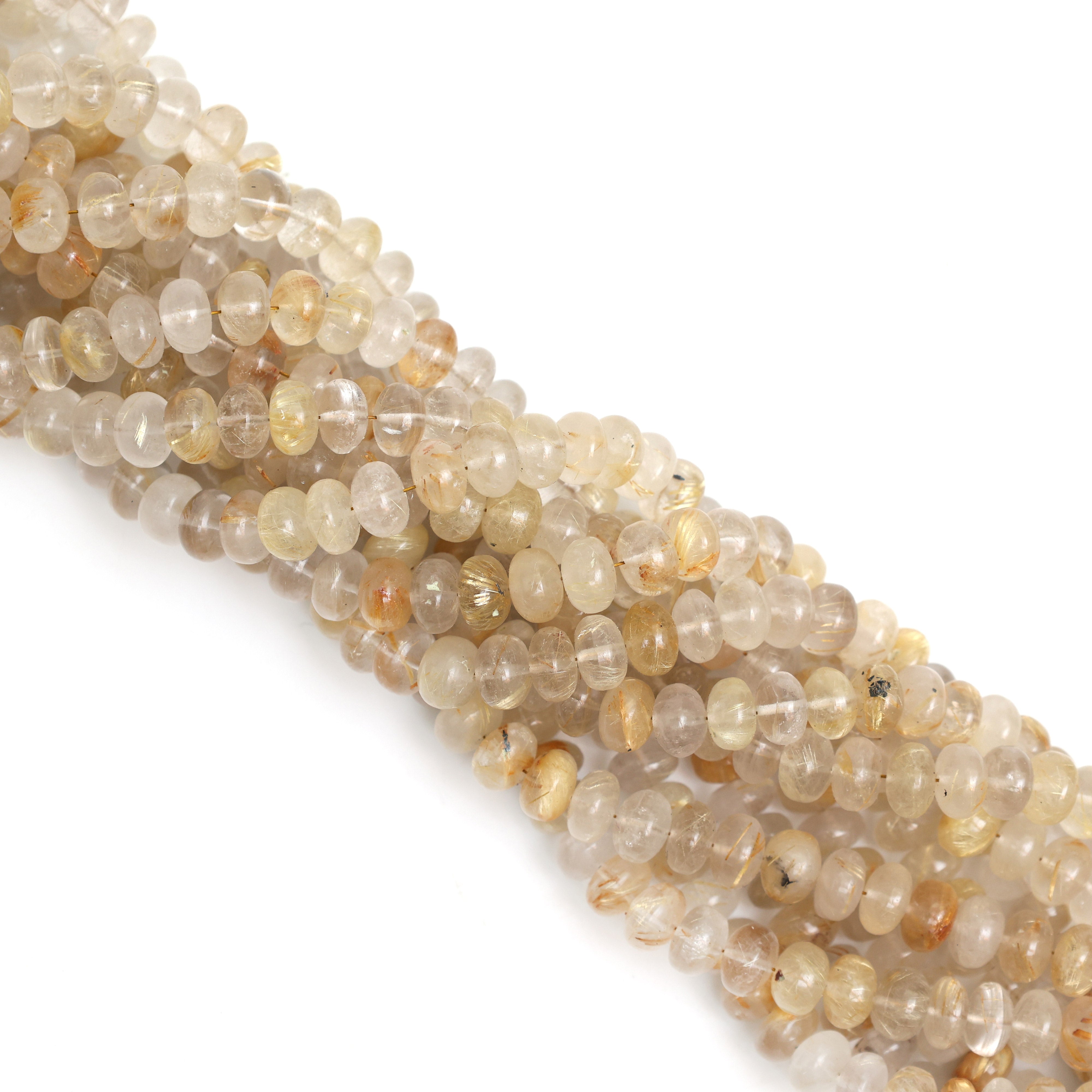 Natural Golden Rutile Quartz Smooth Rondelle Beads 8mm – Calibrated Semi-Precious Gemstone Beads for Jewelry Making