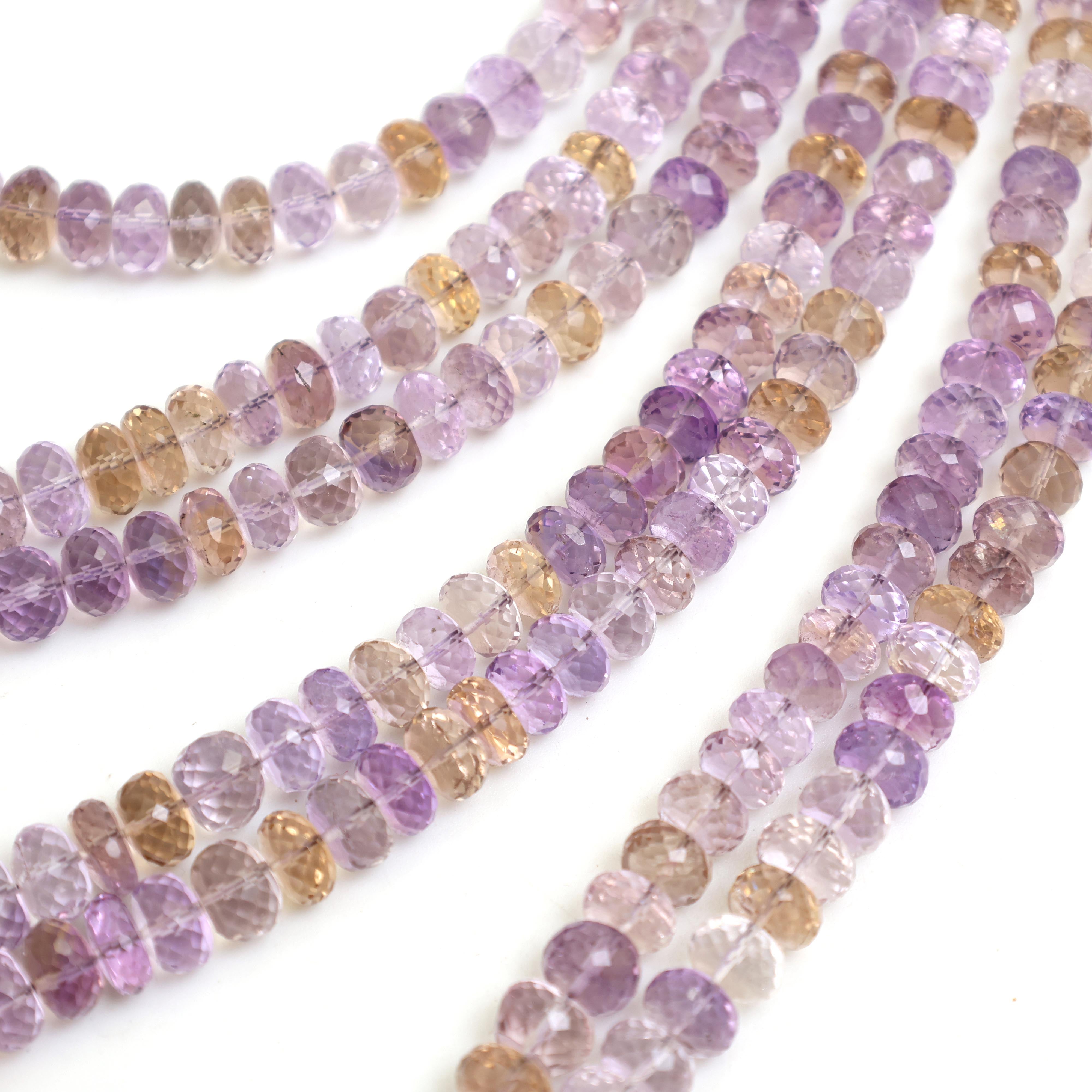 Natural Ametrine Faceted Rondelle Beads 6–9mm – 16″ Semi-Precious Gemstone Strand
