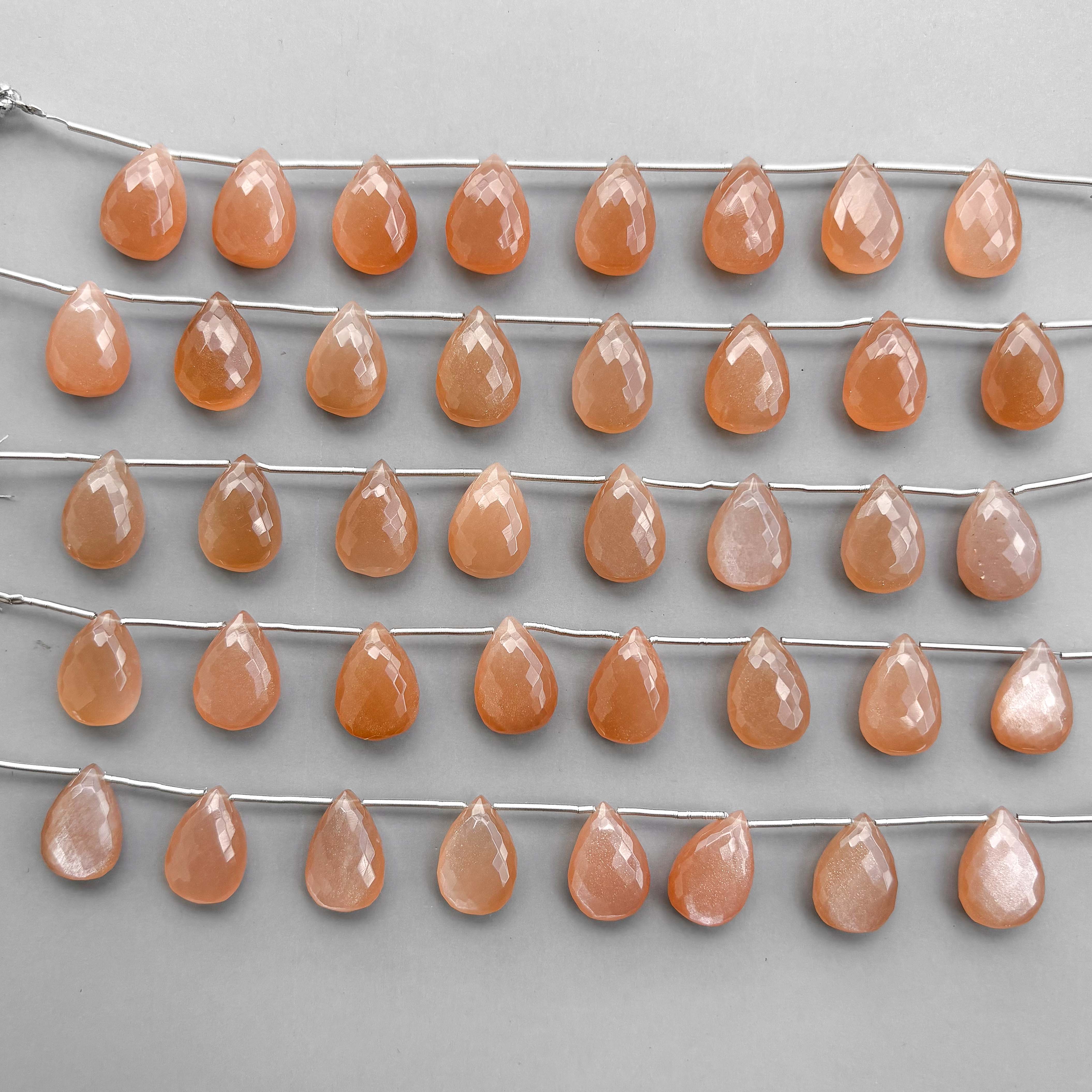 Natural Peach Moonstone Micro Cut Pear Shape Side Drill Beads – 8 Pcs 15×11mm Micro Faceted Beads For Jewelry Making