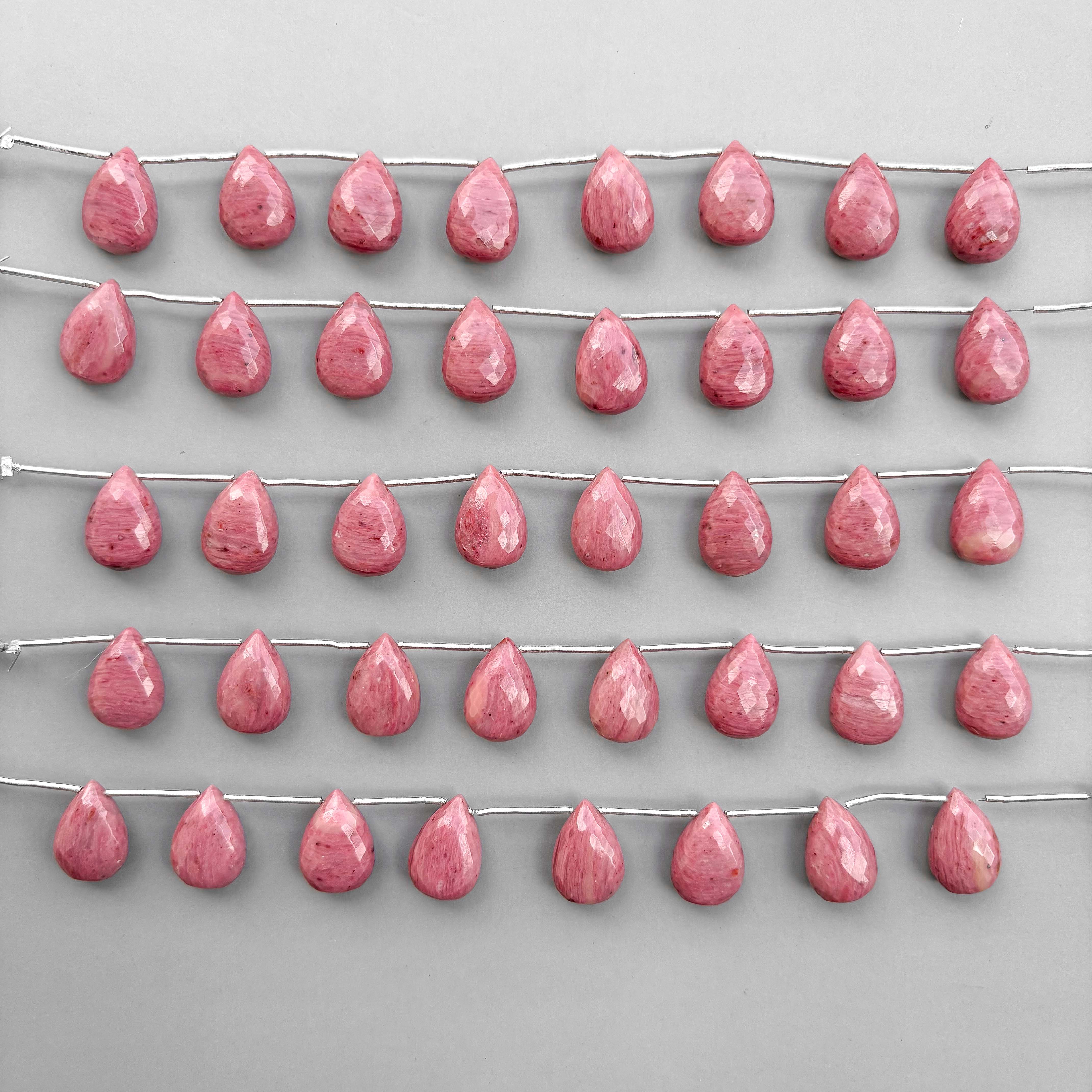 Natural Rhodonite Micro Cut Pear Shape Side Drill Beads – 8 Pcs 15×11mm Micro Faceted Beads For Jewelry Making