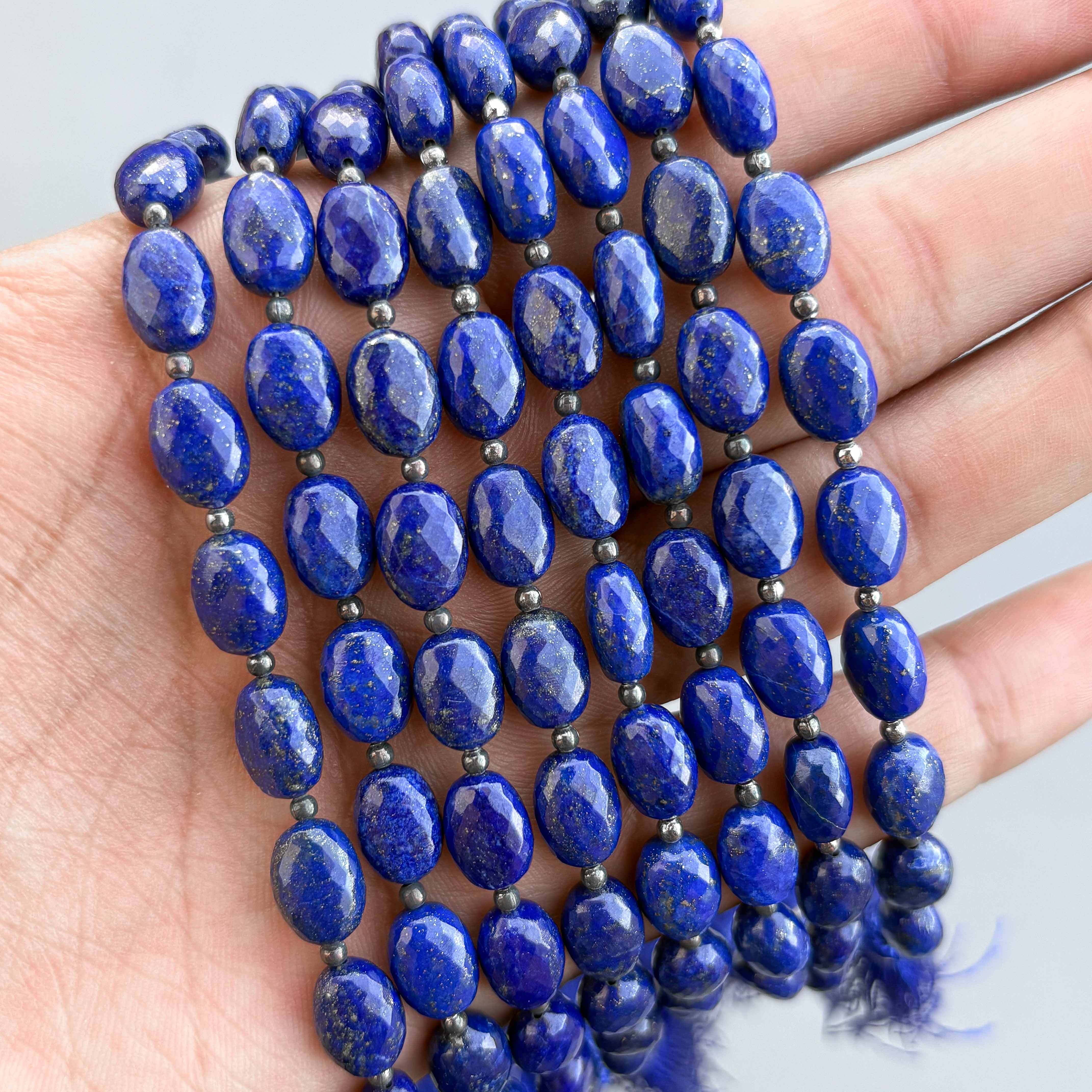 Natural Lapis Lazuli Micro Cut Oval Shape Beads 8×11mm – 7″ Semi Precious Gemstone Micro Faceted Oval Beads Strand