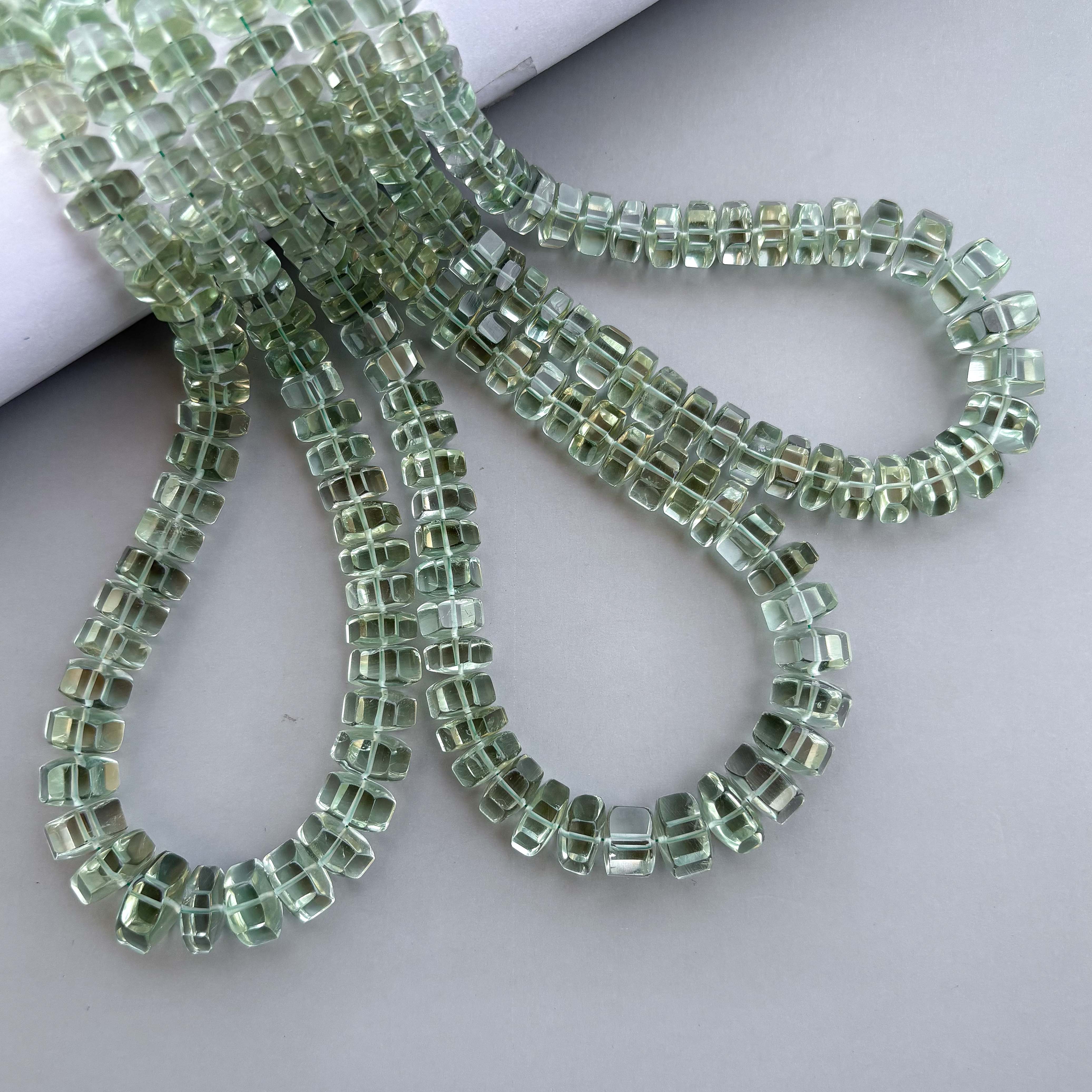 Natural Green Amethyst Faceted Bolt Shape Beads 7–12mm – 16″ Semi Precious Gemstone Hexagon Bolt Beads Strand