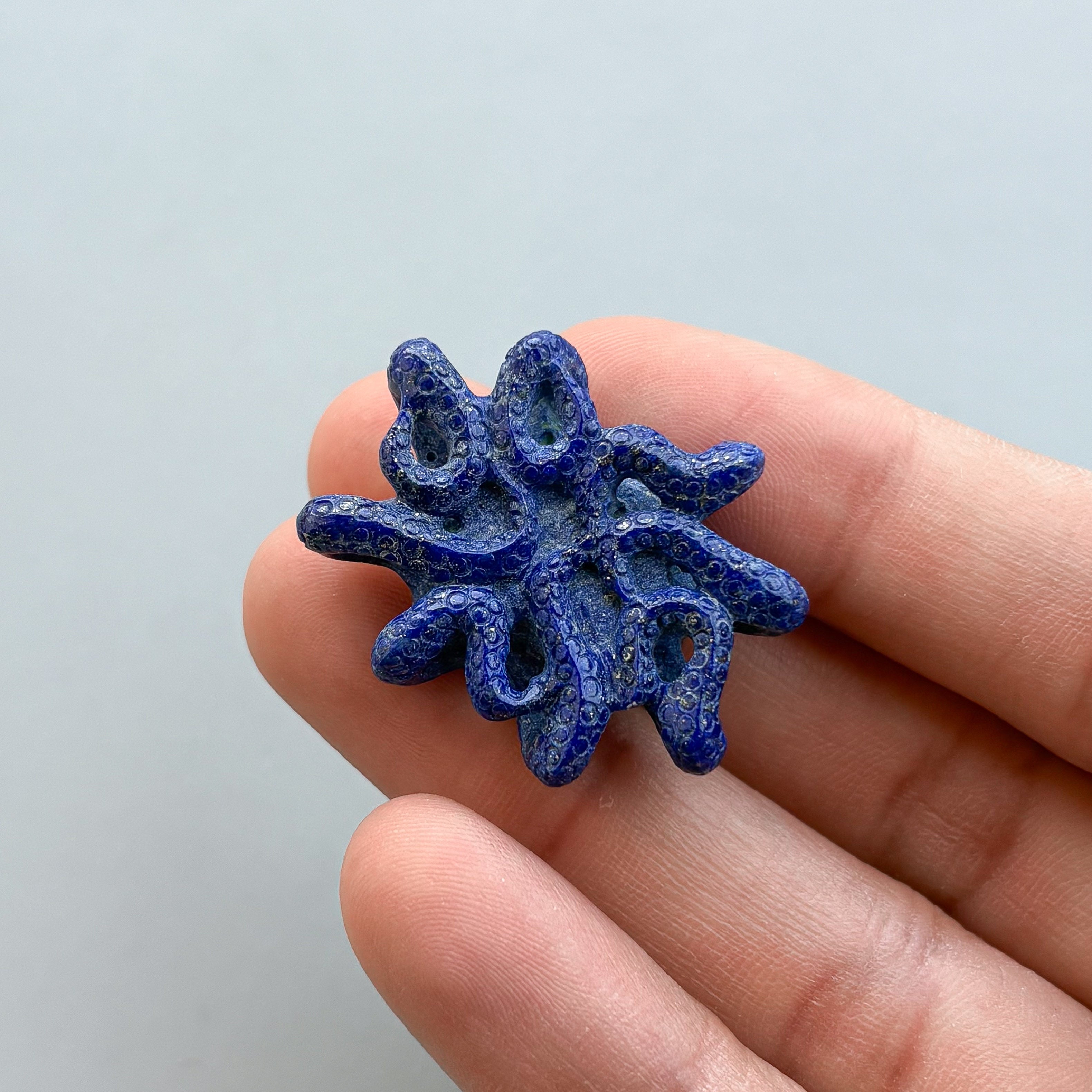 Natural Lapis Lazuli Octopus Carving – Hand Carved Semi-Precious Gemstone for Jewelry Making