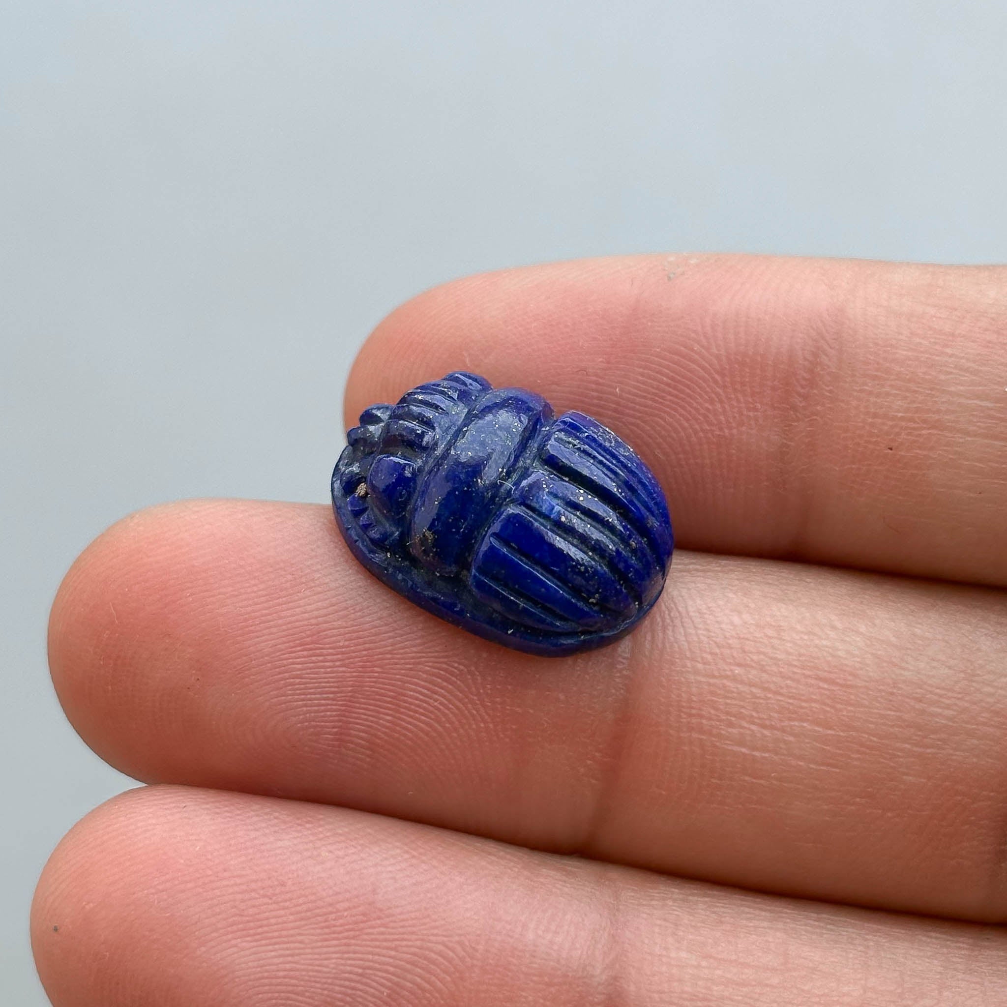 Natural Lapis Lazuli Scarab Carving – Hand Carved Semi-Precious Gemstone Scarab Beetle