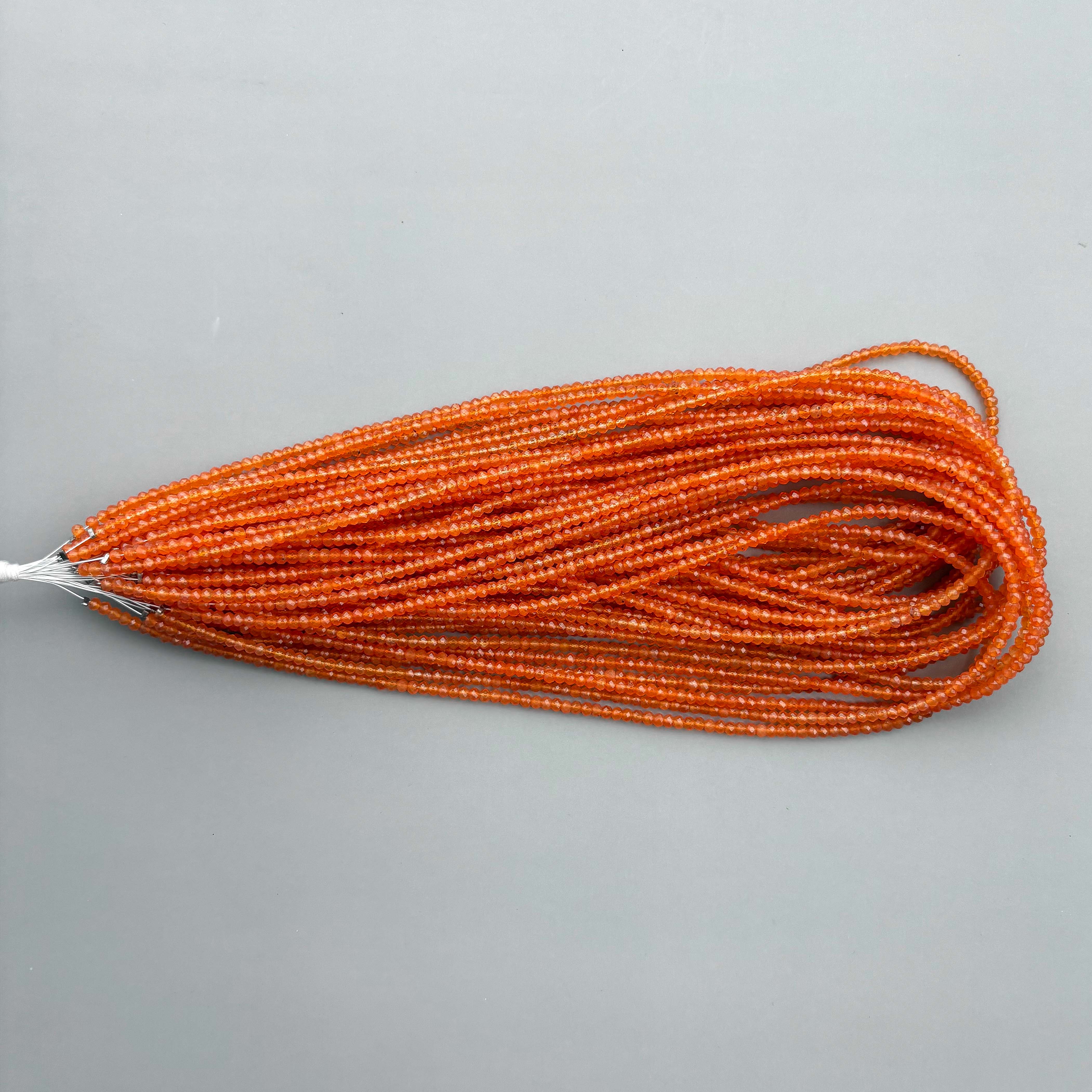 Natural Carnelian Micro Faceted Rondelle Beads 3.5mm – 18″ Semi-Precious Gemstone Micro Faceted Beads Strand for Jewelry Making