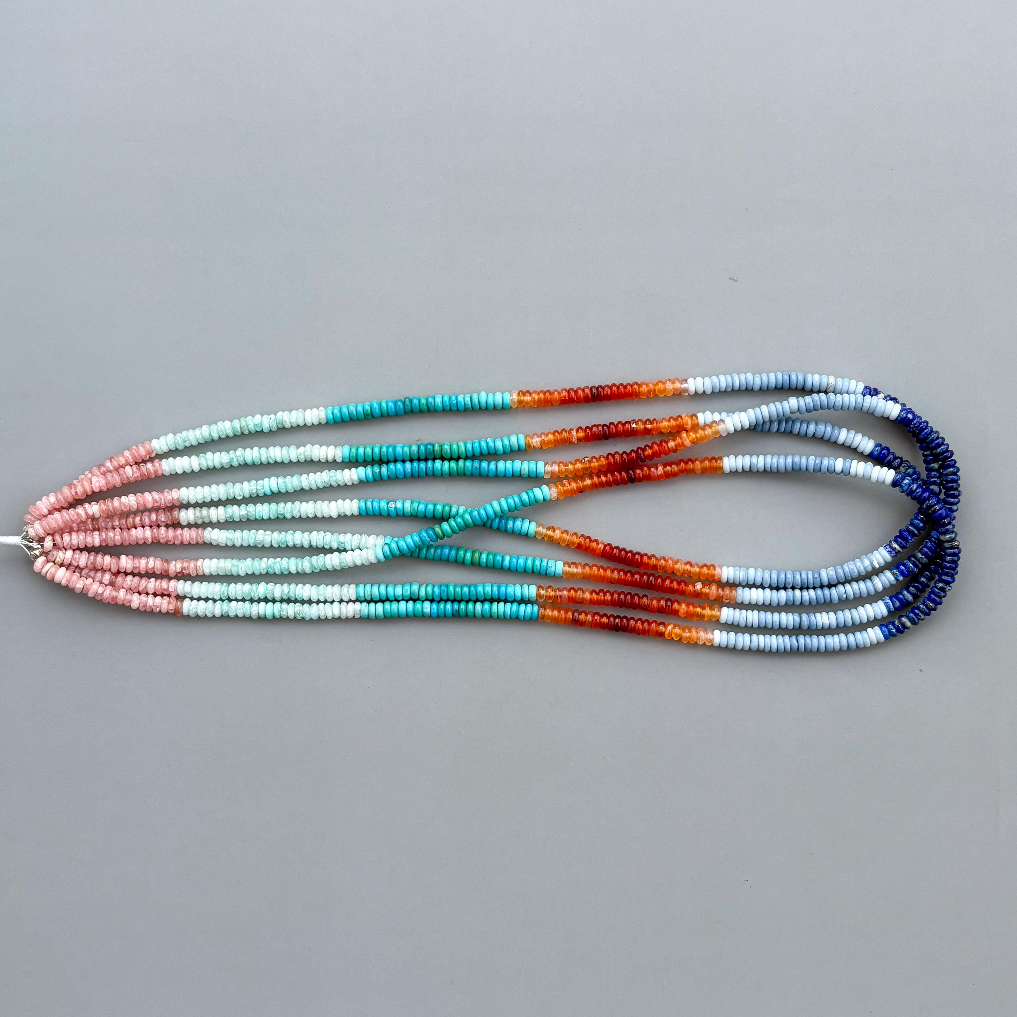 Natural Mix Gemstone Smooth Rondelle Beads 4mm – 18″ Multi Semi-Precious Gemstone Ombre Beads Strand for Jewelry Making