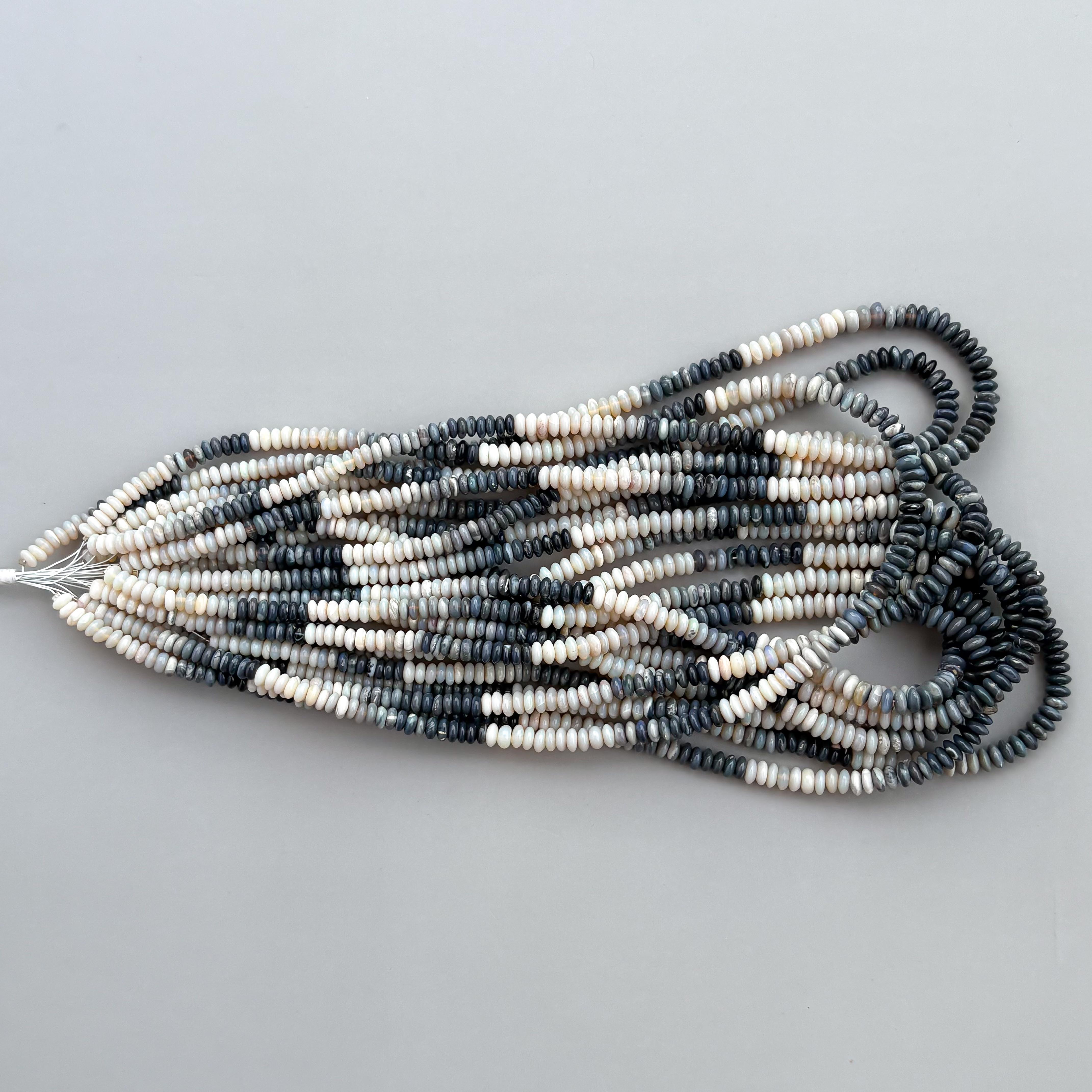 Natural Australian Opal Smooth Rondelle Beads 5–6mm – 17″ Ombre Shaded Opal Gemstone Beads Strand