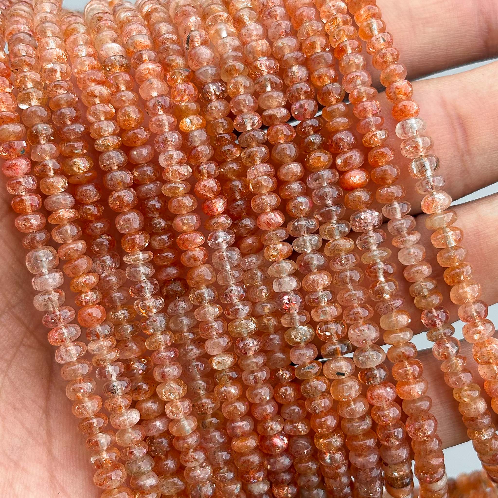 Peach orange sunstone smooth rondelle beads for jewelry making