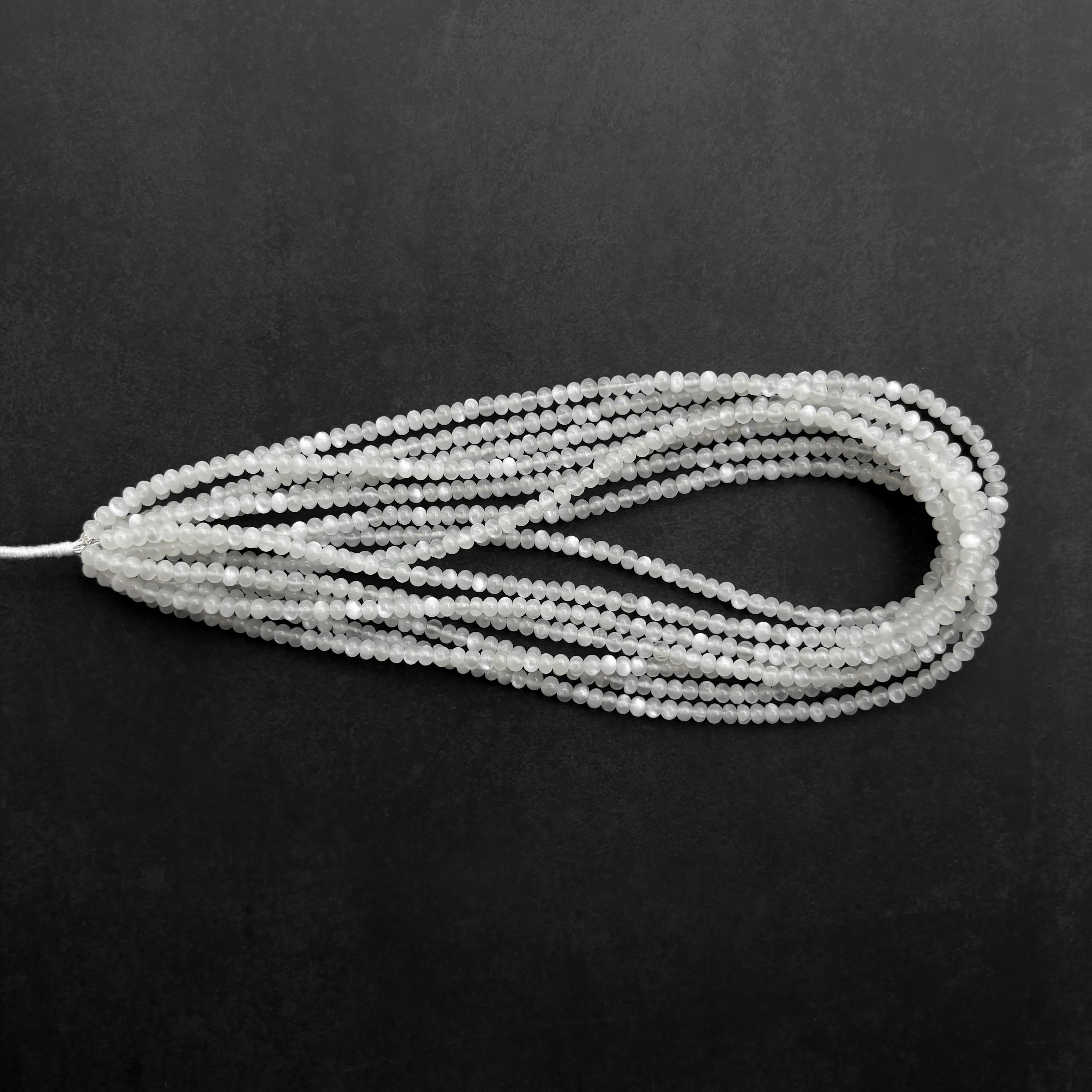 Natural White Moonstone Smooth Rondelle Beads 4–5mm – 16″ Semi-Precious Gemstone Beads Strand