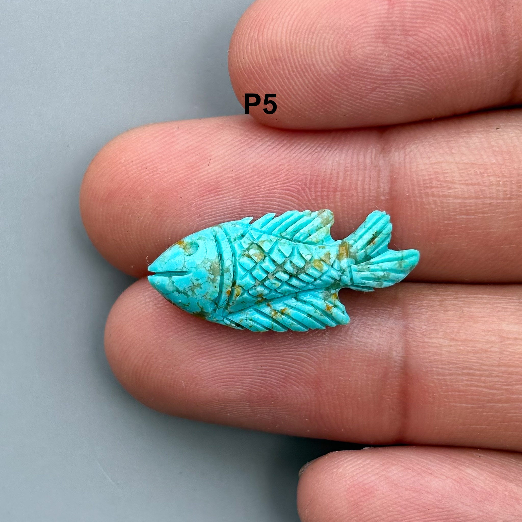 Natural Turquoise Fish Carving – Semi-Precious Gemstone Handmade Carving for Jewelry Making