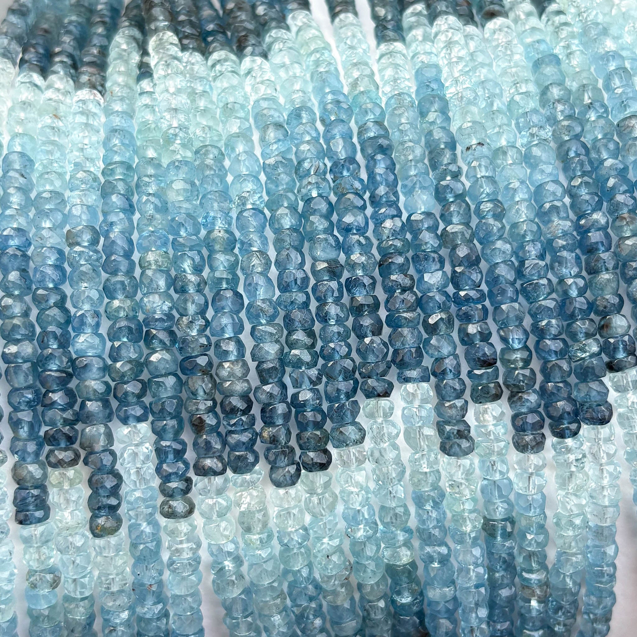 Natural Aquamarine Shaded Faceted Rondelle Beads 4mm – 17″ Semi-Precious Gemstone Ombre Rondelle Beads Strand for Jewelry Making