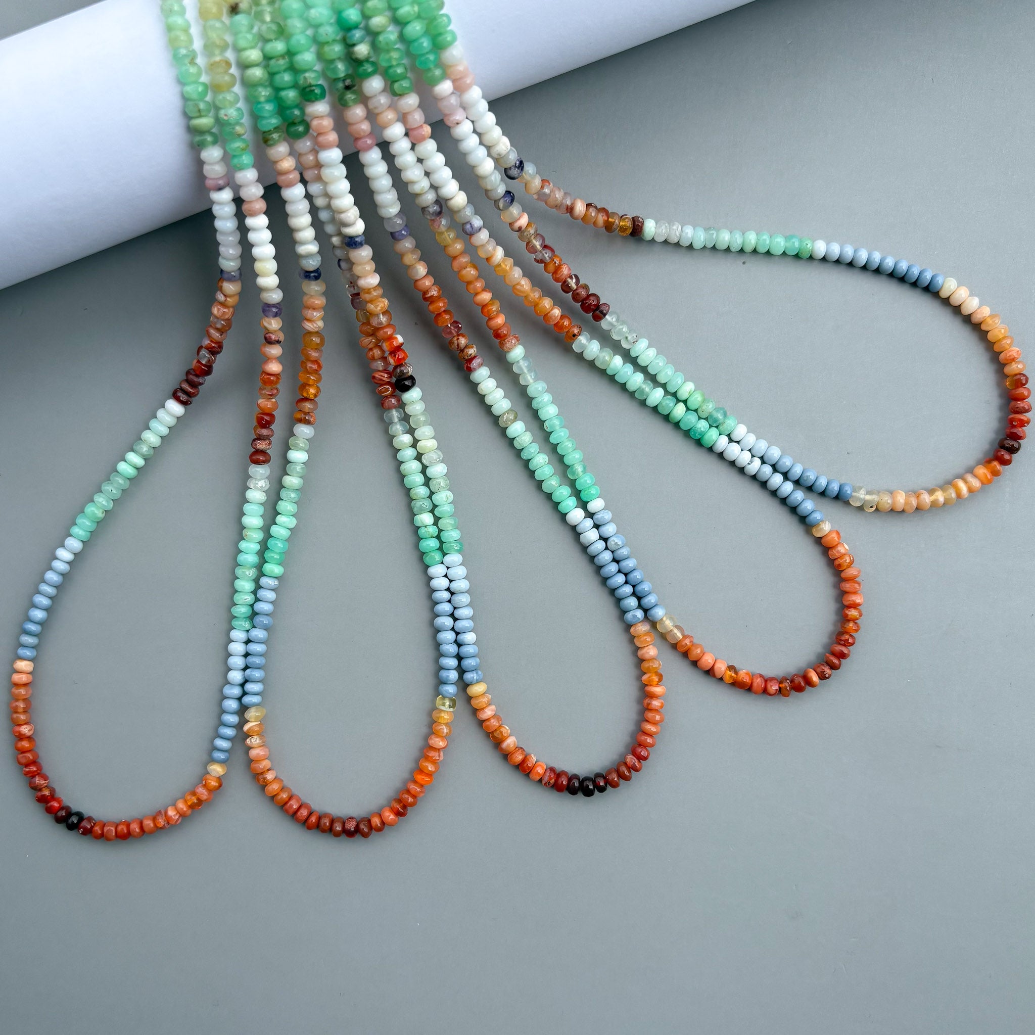 Natural Multi Opal Smooth Rondelle Beads 4mm – Mixed Semi-Precious Gemstone Strand