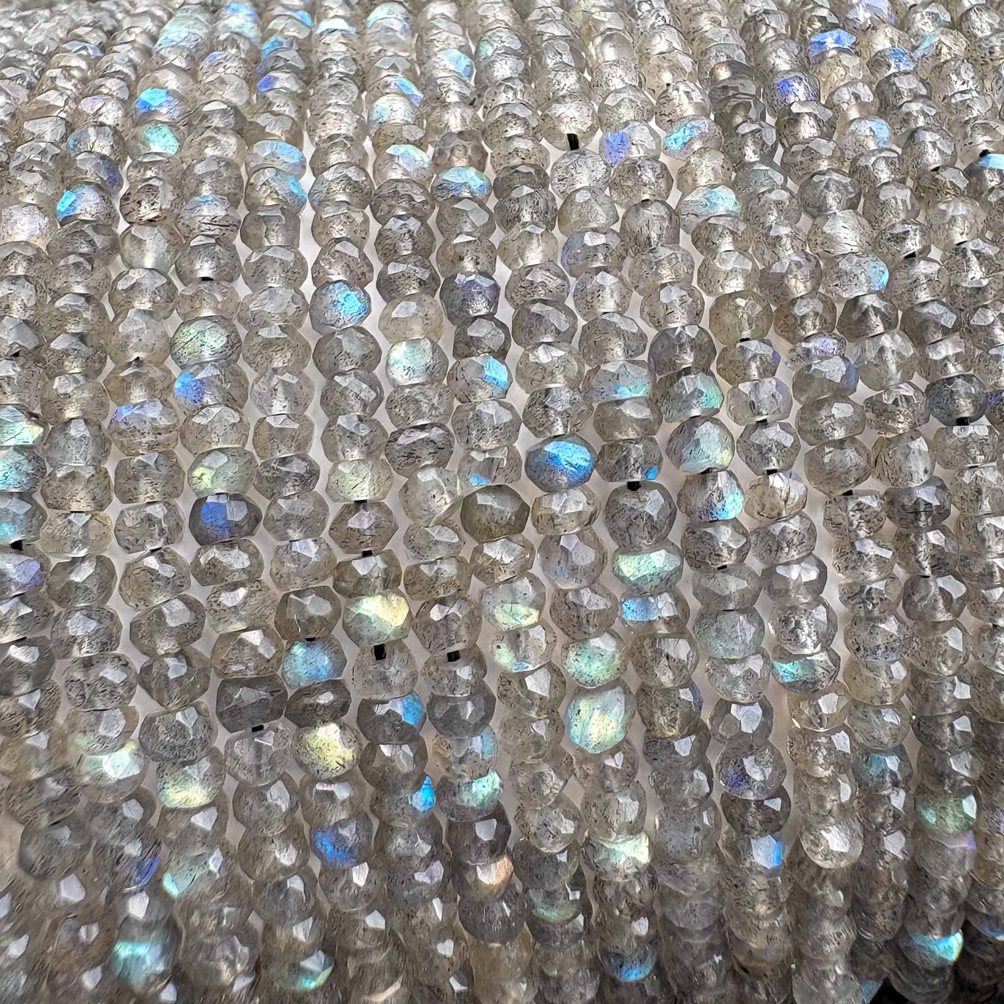 Natural labradorite rondelle beads with blue flash for jewelry making