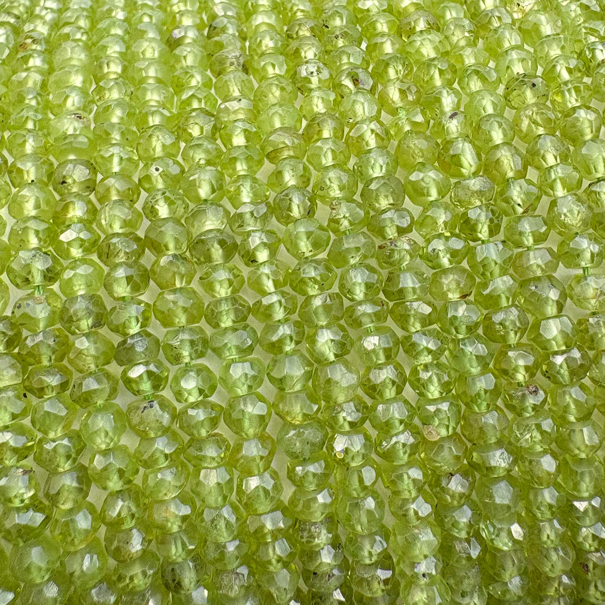 Natural Peridot Faceted Rondelle Beads 3.5–4mm – 13″ Hand Cut Semi-Precious Gemstone Beads Strand