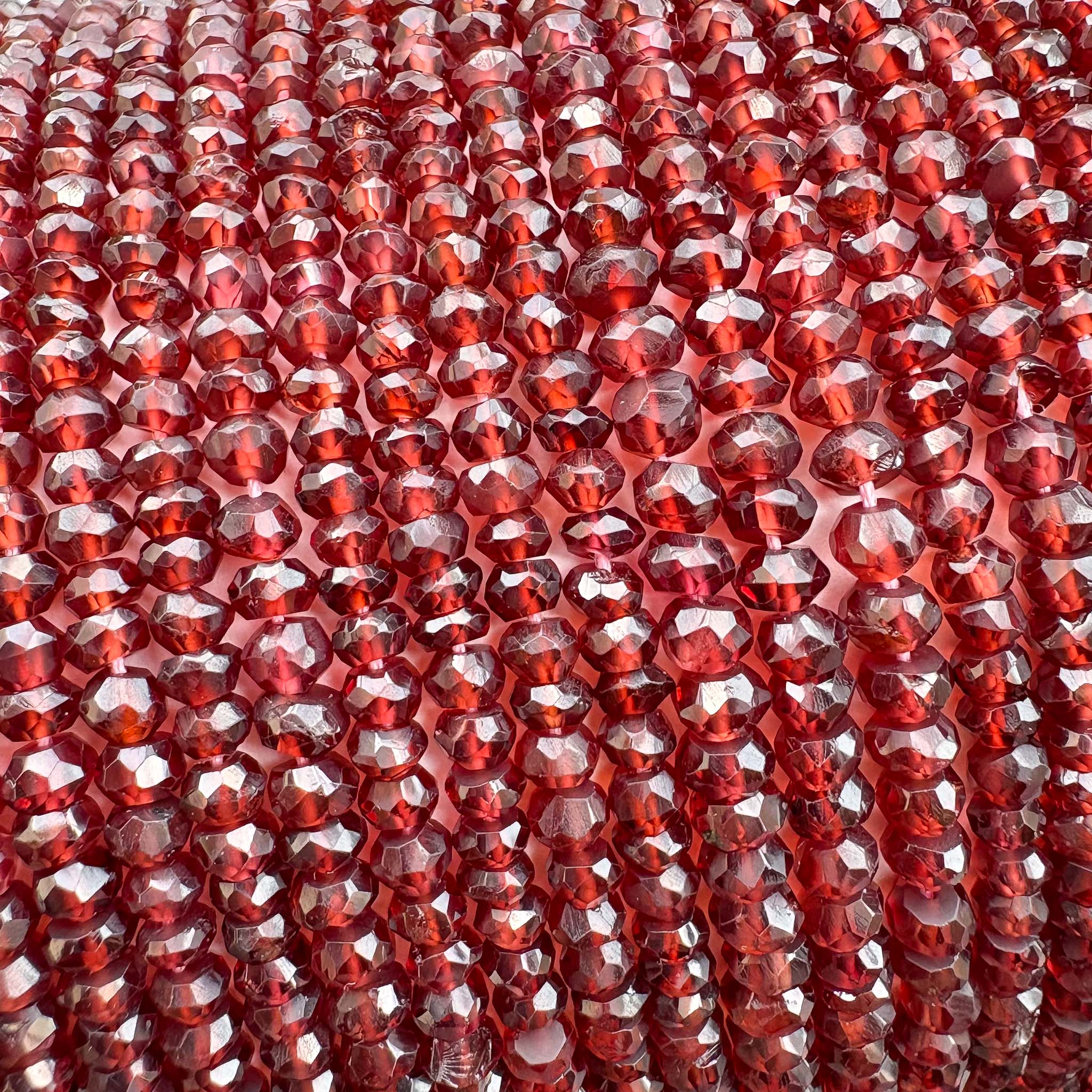Natural Red Garnet Faceted Rondelle Beads 3.5–4mm – 13″ Hand Cut Semi-Precious Gemstone Beads Strand