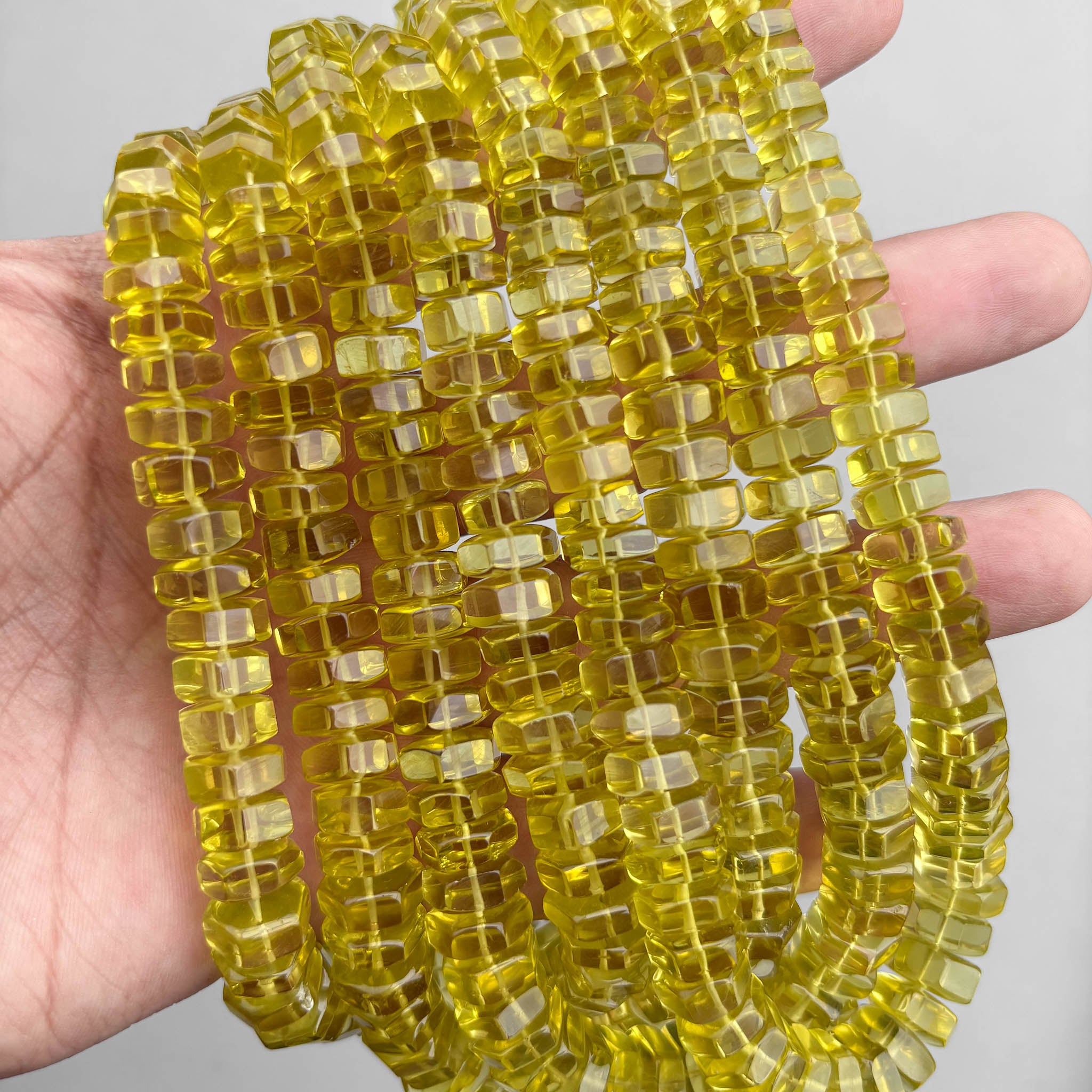 Natural Lemon Quartz Faceted Bolt Shape Beads 8–11mm – 16″ Semi Precious Gemstone Hexagon Bolt Beads Strand