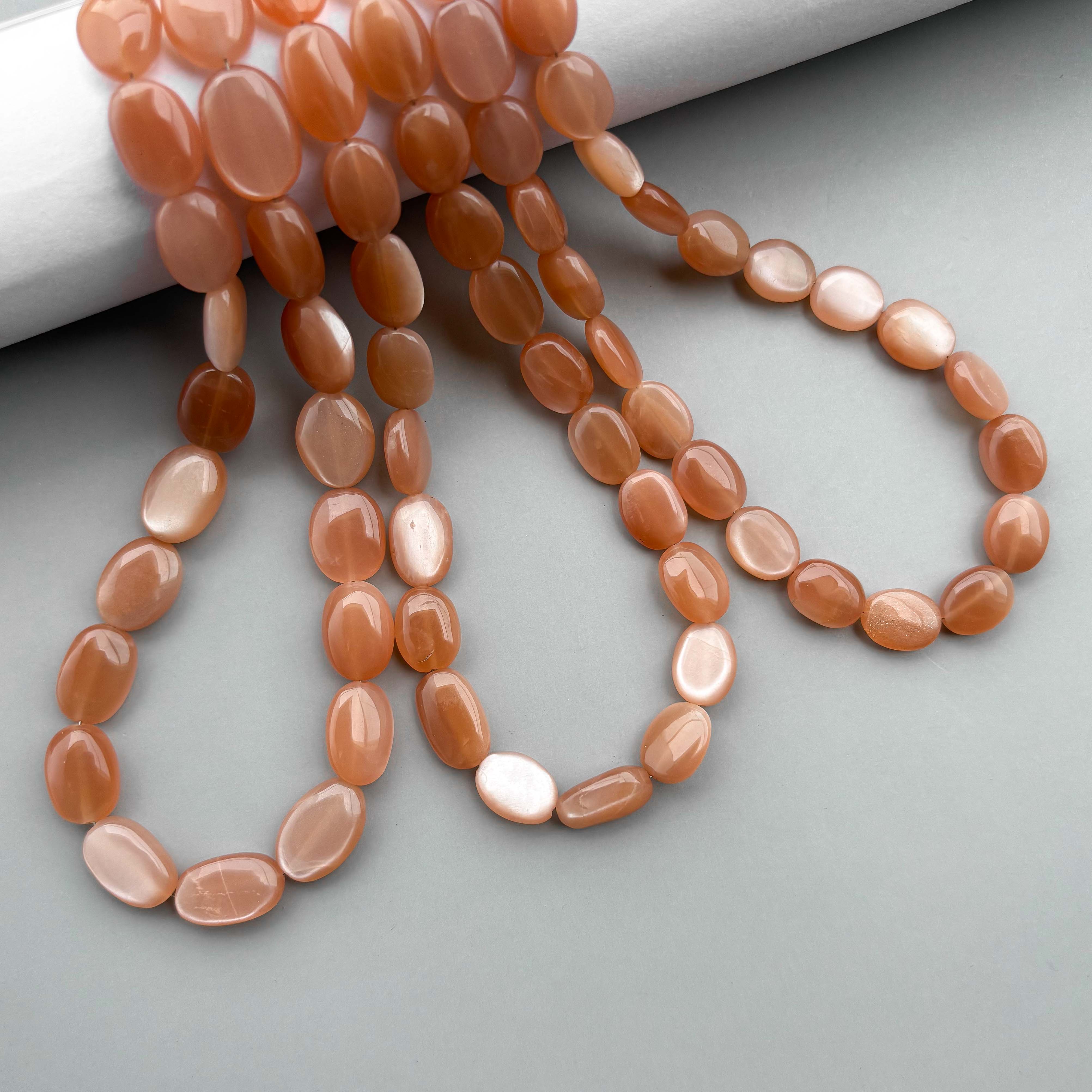 Natural Peach Moonstone Smooth Oval Beads 9×10–10×13mm – 16″ Semi Precious Gemstone Beads Strand