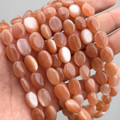 Natural Peach Moonstone Smooth Oval Beads 9×10–10×13mm – 16″ Semi Precious Gemstone Beads Strand