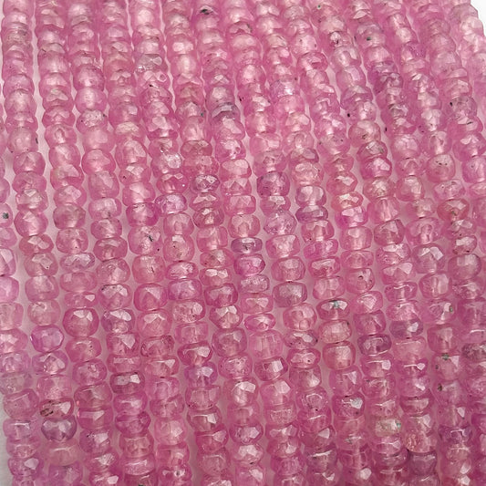 Pink Sapphire Faceted Rondelle Beads 3–4mm – 18″ Precious Gemstone Beads Strand for Jewelry Making