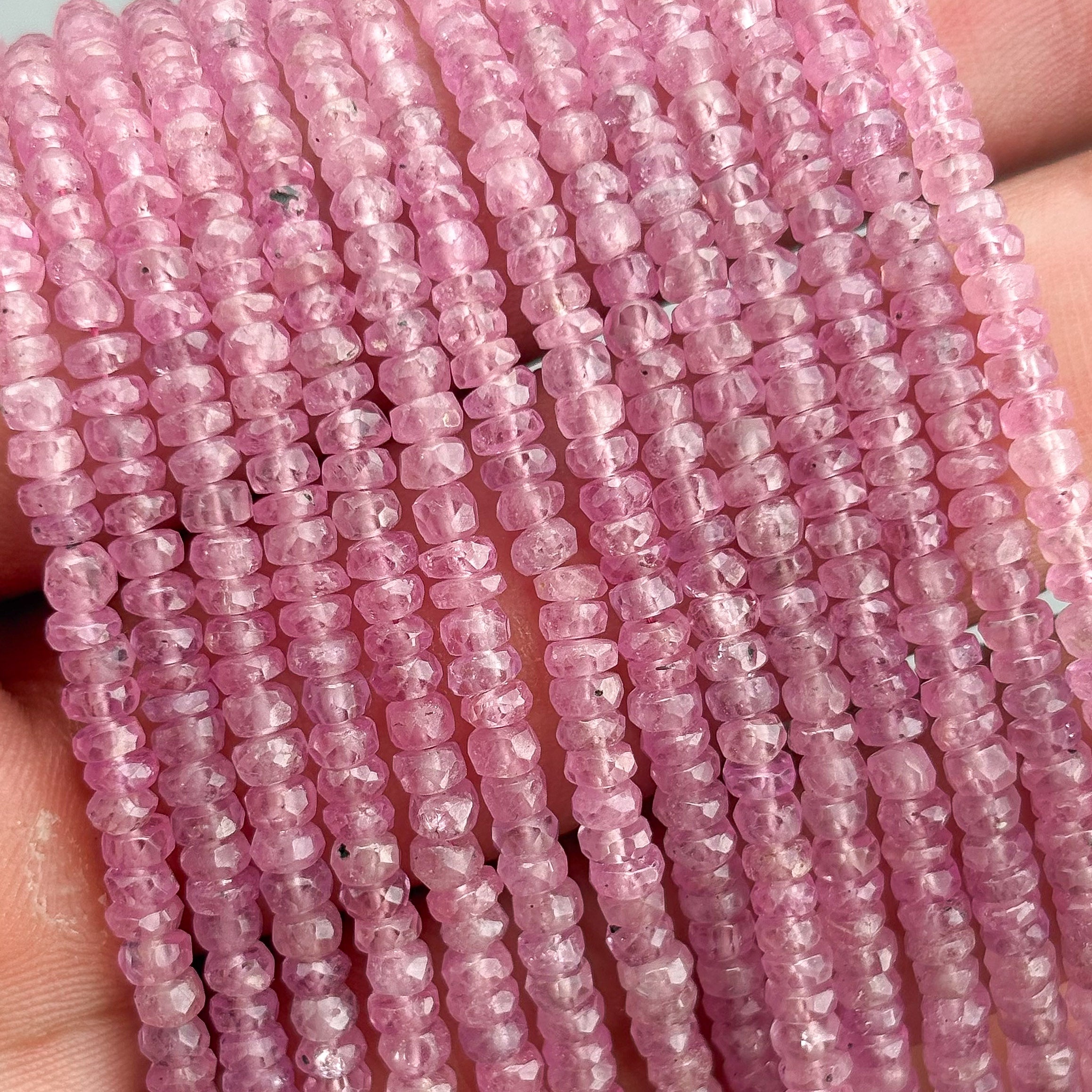 Pink Sapphire Faceted Rondelle Beads 3–4mm – 18″ Precious Gemstone Beads Strand for Jewelry Making