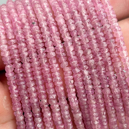 Pink Sapphire Faceted Rondelle Beads 3–4mm – 18″ Precious Gemstone Beads Strand for Jewelry Making