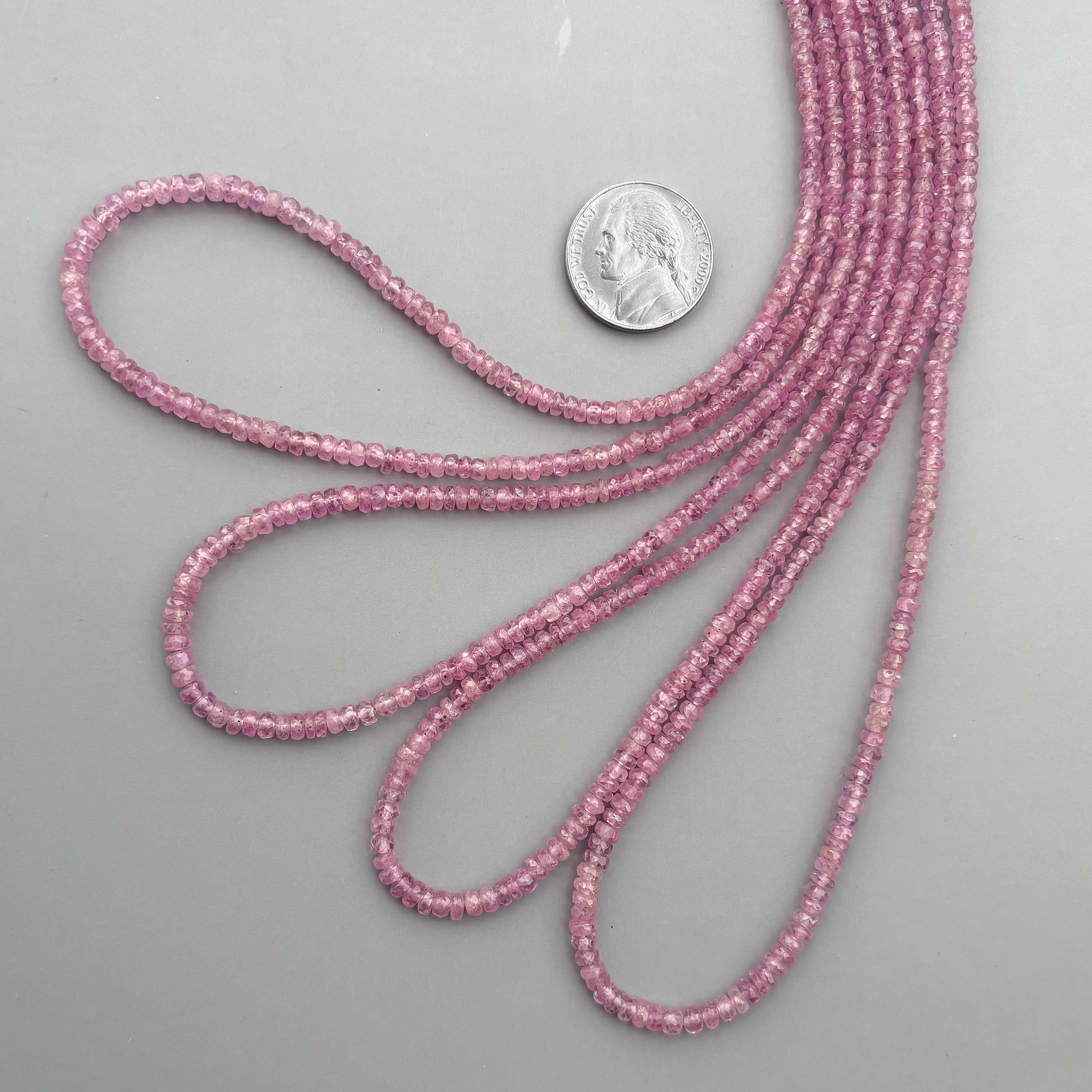 Pink Sapphire Faceted Rondelle Beads 3–4mm – 18″ Precious Gemstone Beads Strand for Jewelry Making