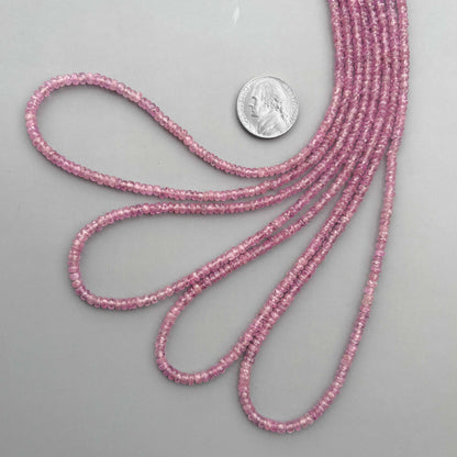 Pink Sapphire Faceted Rondelle Beads 3–4mm – 18″ Precious Gemstone Beads Strand for Jewelry Making
