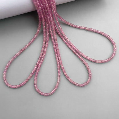 Pink Sapphire Faceted Rondelle Beads 3–4mm – 18″ Precious Gemstone Beads Strand for Jewelry Making