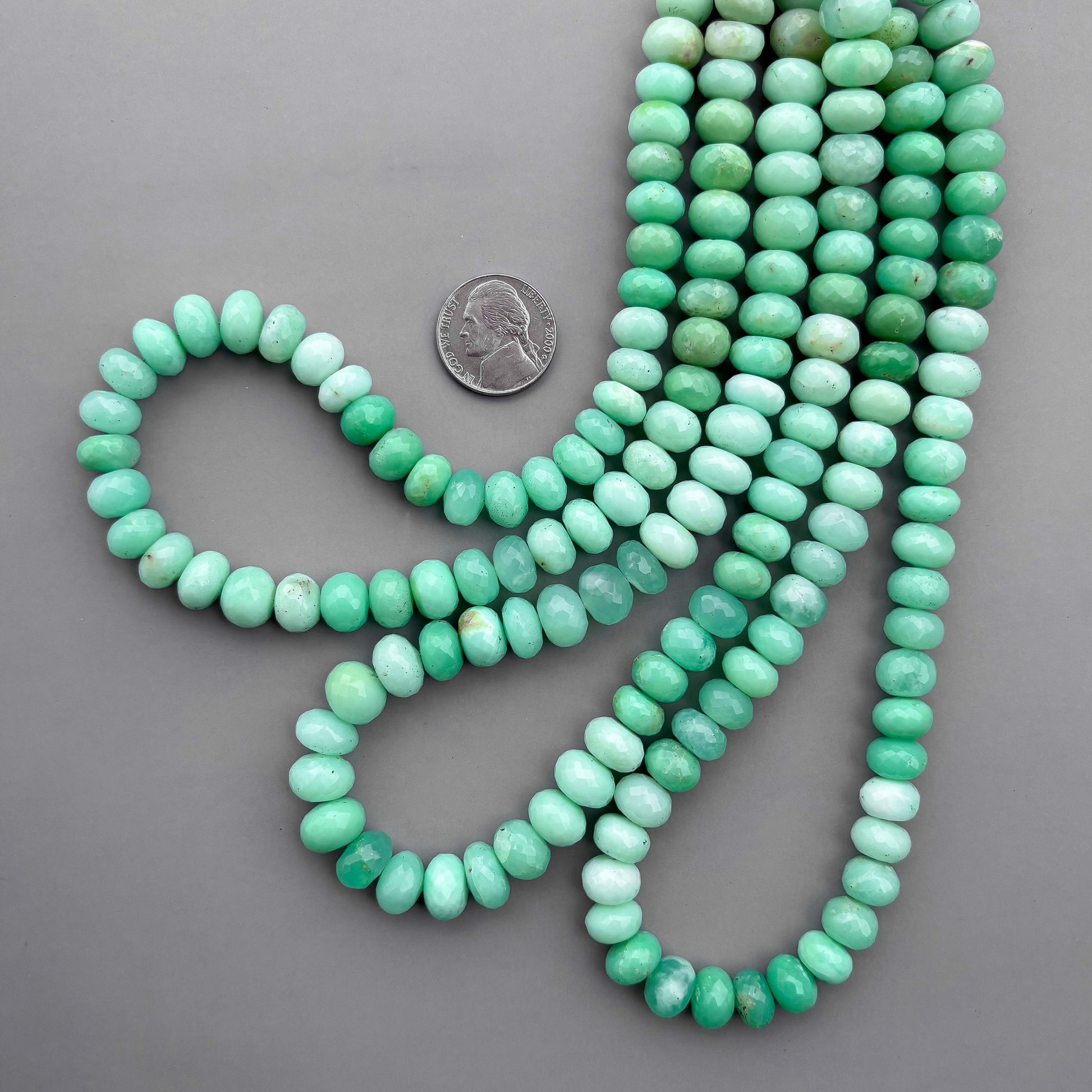 natural chrysoprase faceted rondelle beads big size green chrysoprase beads