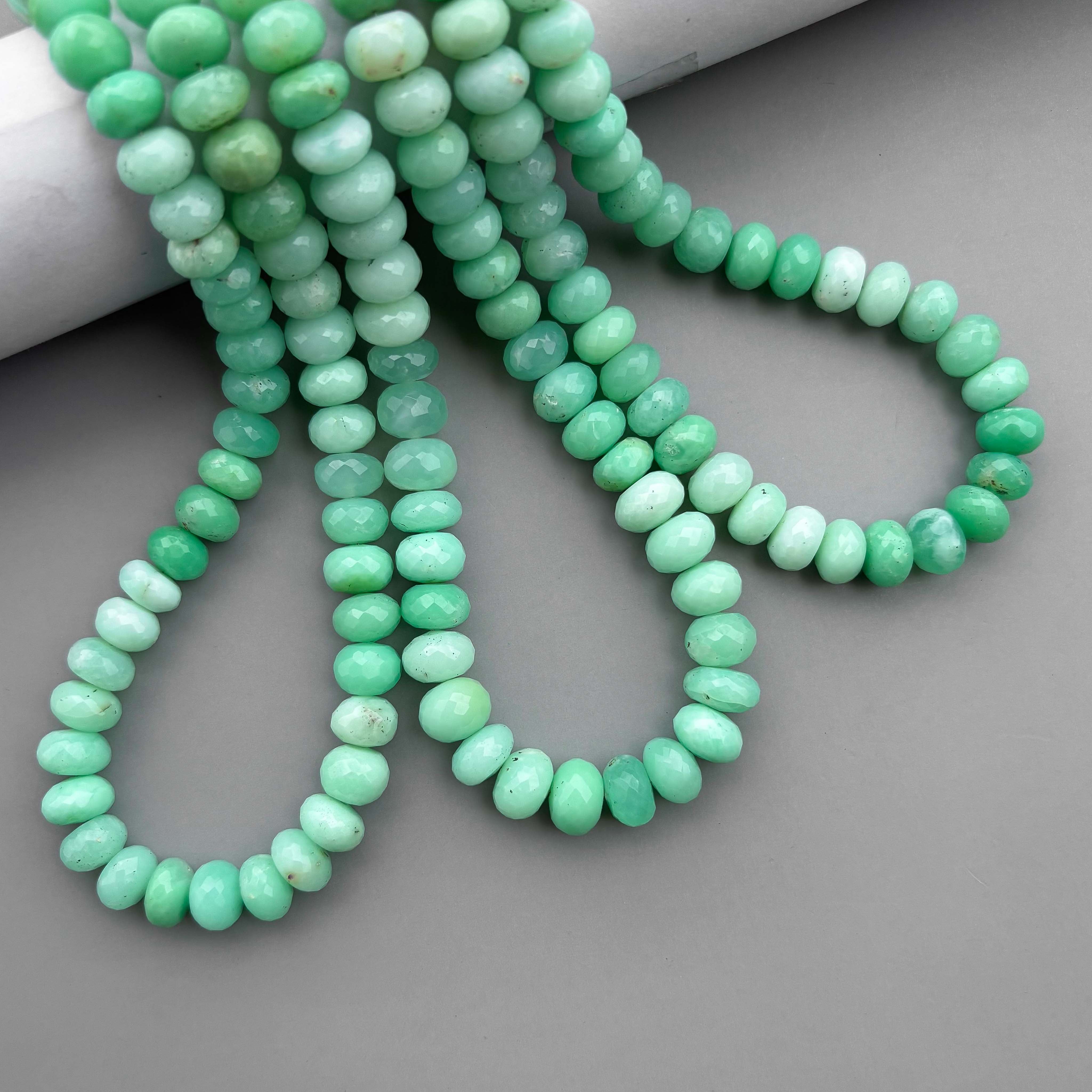 Natural Chrysoprase Faceted Rondelle Beads 9-11 mm – 16″ Shaded Chrysoprase Gemstone Beads Strand for Jewelry Making