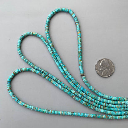 Natural Arizona Turquoise Smooth Heishi Tyre Beads 3.5-4mm – 18″ Tyre Shape Gemstone Beads Strand