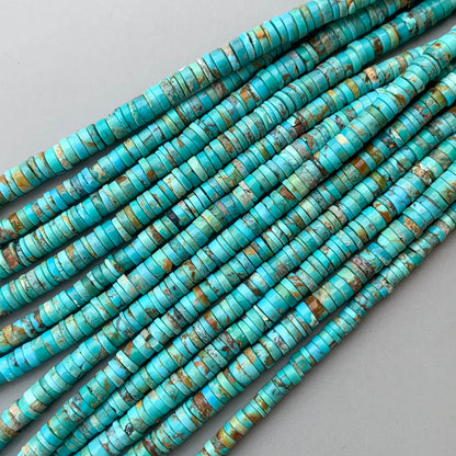 Natural Arizona Turquoise Smooth Heishi Tyre Beads 3.5-4mm – 18″ Tyre Shape Gemstone Beads Strand