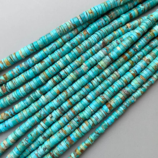 Natural Arizona Turquoise Smooth Heishi Tyre Beads 3.5-4mm – 18″ Tyre Shape Gemstone Beads Strand