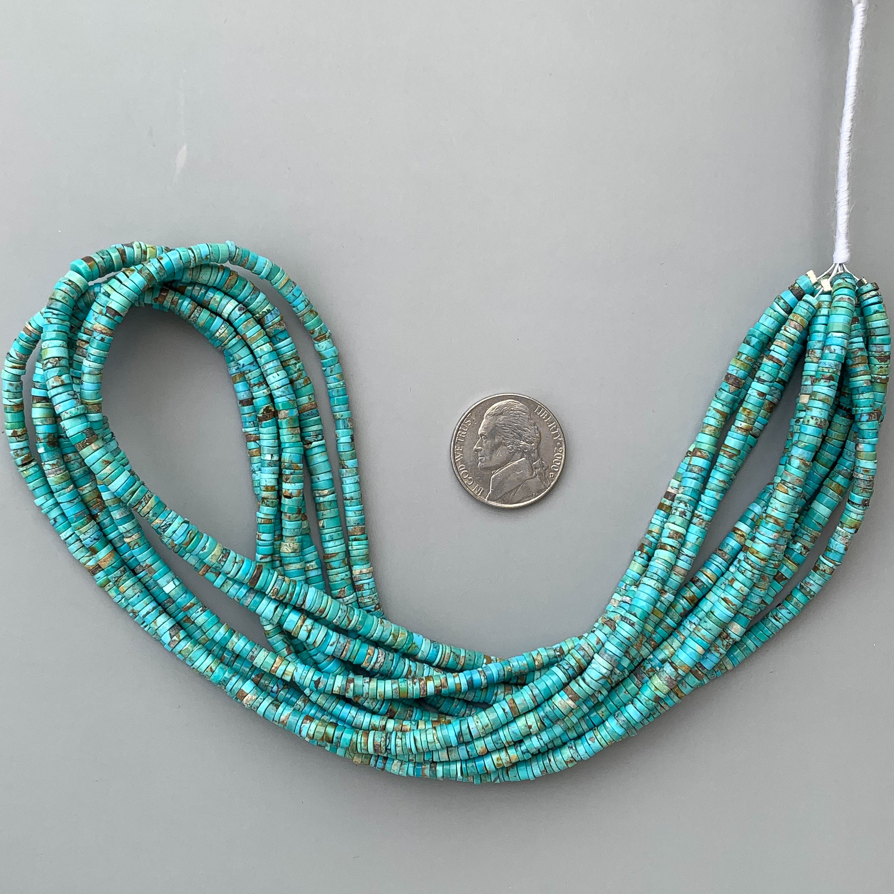 Natural Arizona Turquoise Smooth Heishi Tyre Beads 3.5-4mm – 18″ Tyre Shape Gemstone Beads Strand