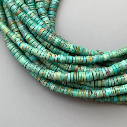 Arizona Turquoise Smooth Heishi Tyre Beads 3.5-4mm – 18″ Tyre Shape Gemstone Beads Strand