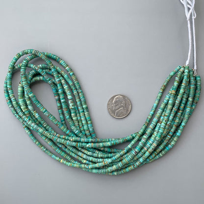 Arizona Turquoise Smooth Heishi Tyre Beads 3.5-4mm – 18″ Tyre Shape Gemstone Beads Strand