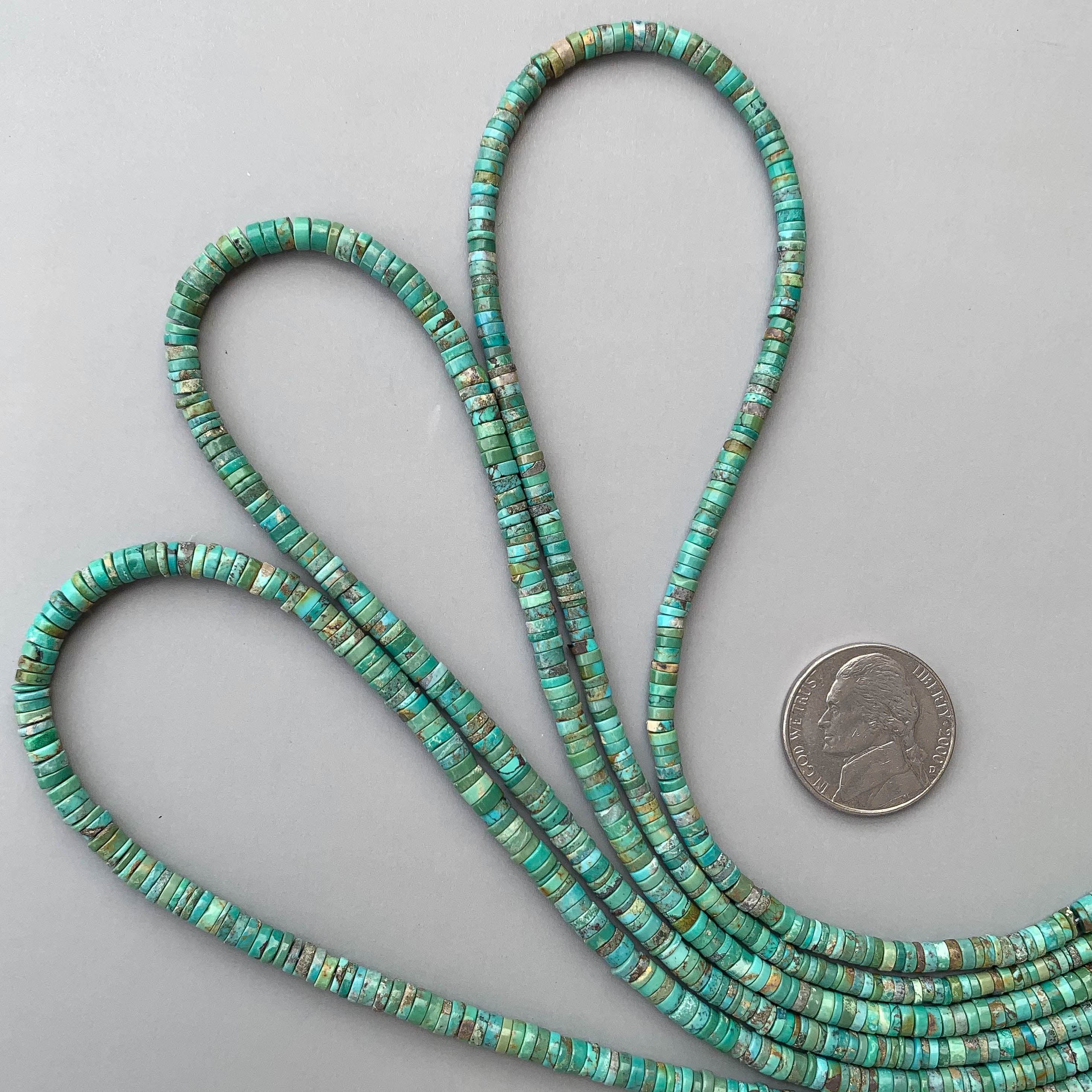 Arizona Turquoise Smooth Heishi Tyre Beads 3.5-4mm – 18″ Tyre Shape Gemstone Beads Strand