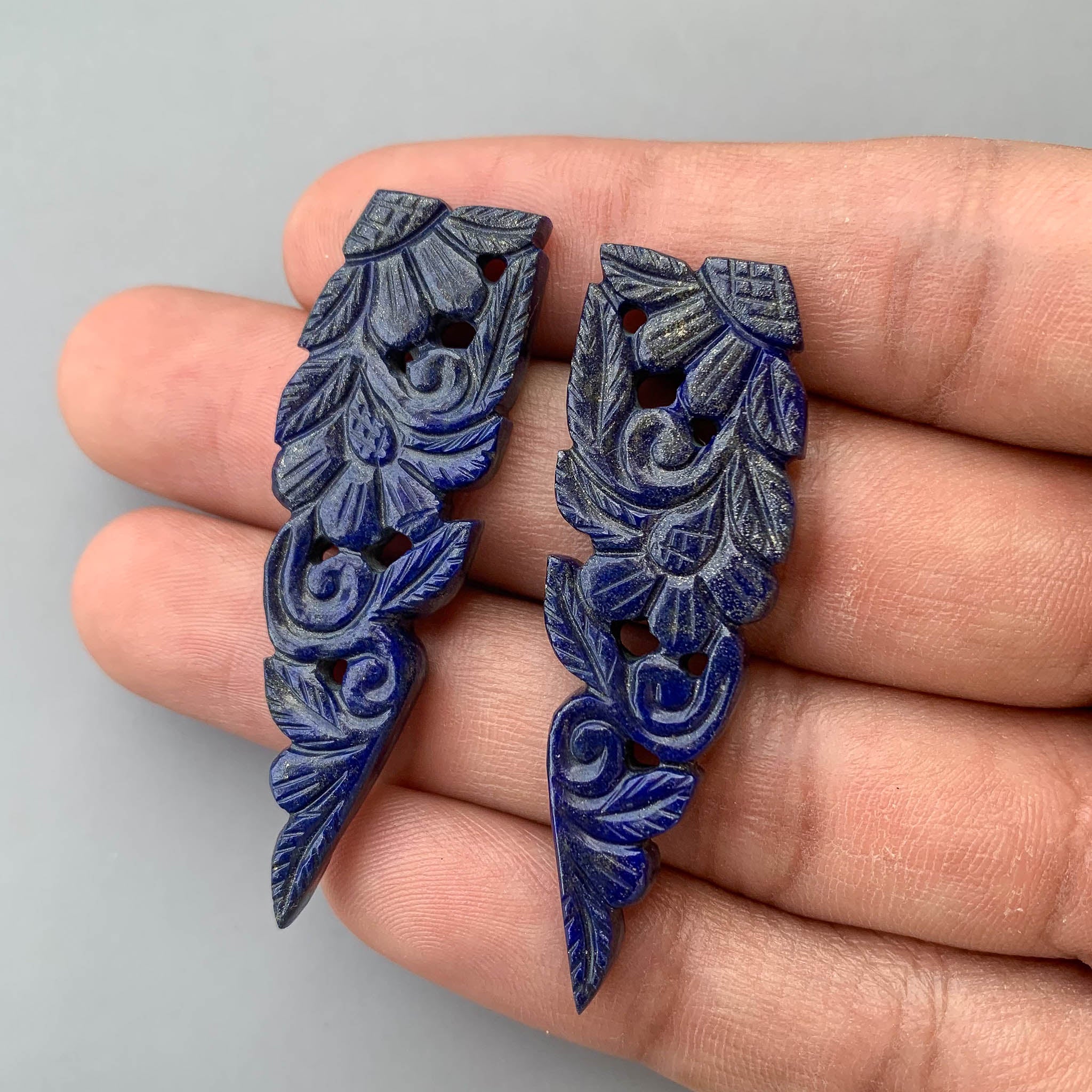 Natural Lapis Lazuli Hamade Mugal Carving Pair
