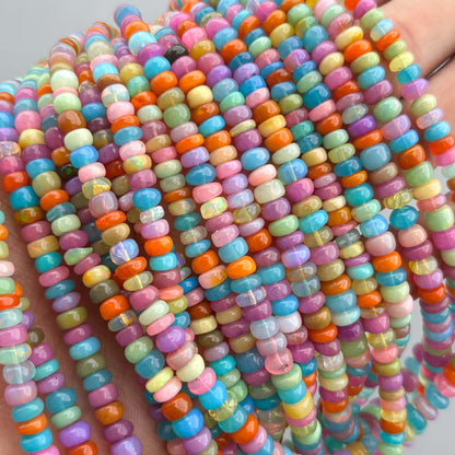 Multi Color Dyed Ethiopian Opal Smooth Rondelle Beads 5–8mm – 16″ Disco Opal Gemstone Beads Strand
