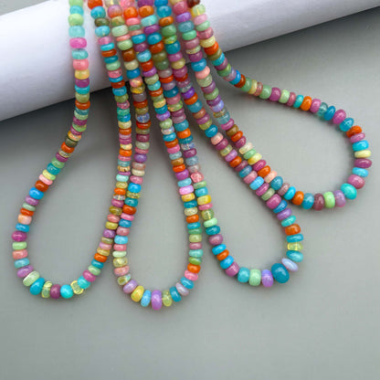 Multi Color Dyed Ethiopian Opal Smooth Rondelle Beads 5–8mm – 16″ Disco Opal Gemstone Beads Strand