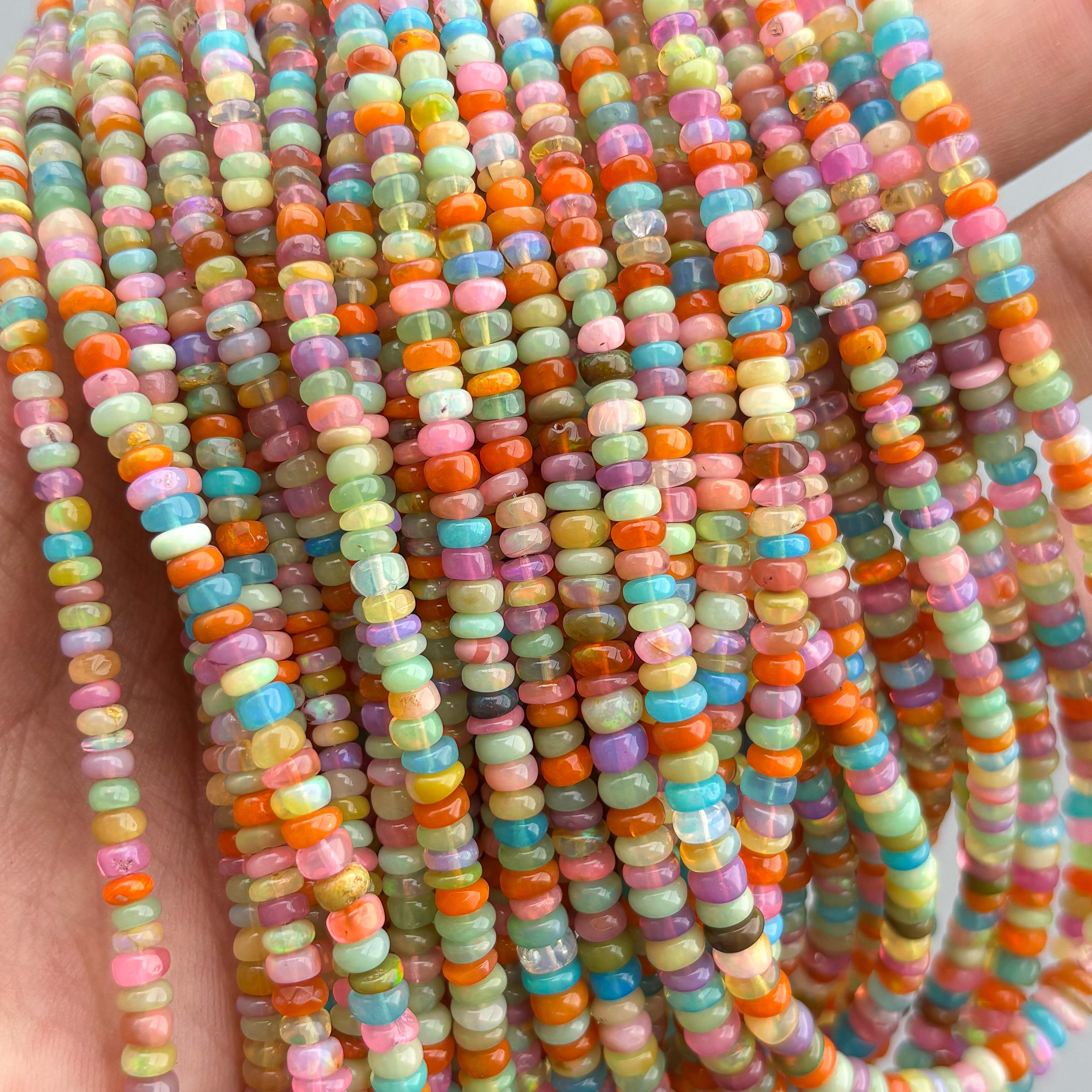Multi Color Dyed Ethiopian Opal Smooth Rondelle Beads 3–5mm – 16″ Disco Opal Gemstone Strand