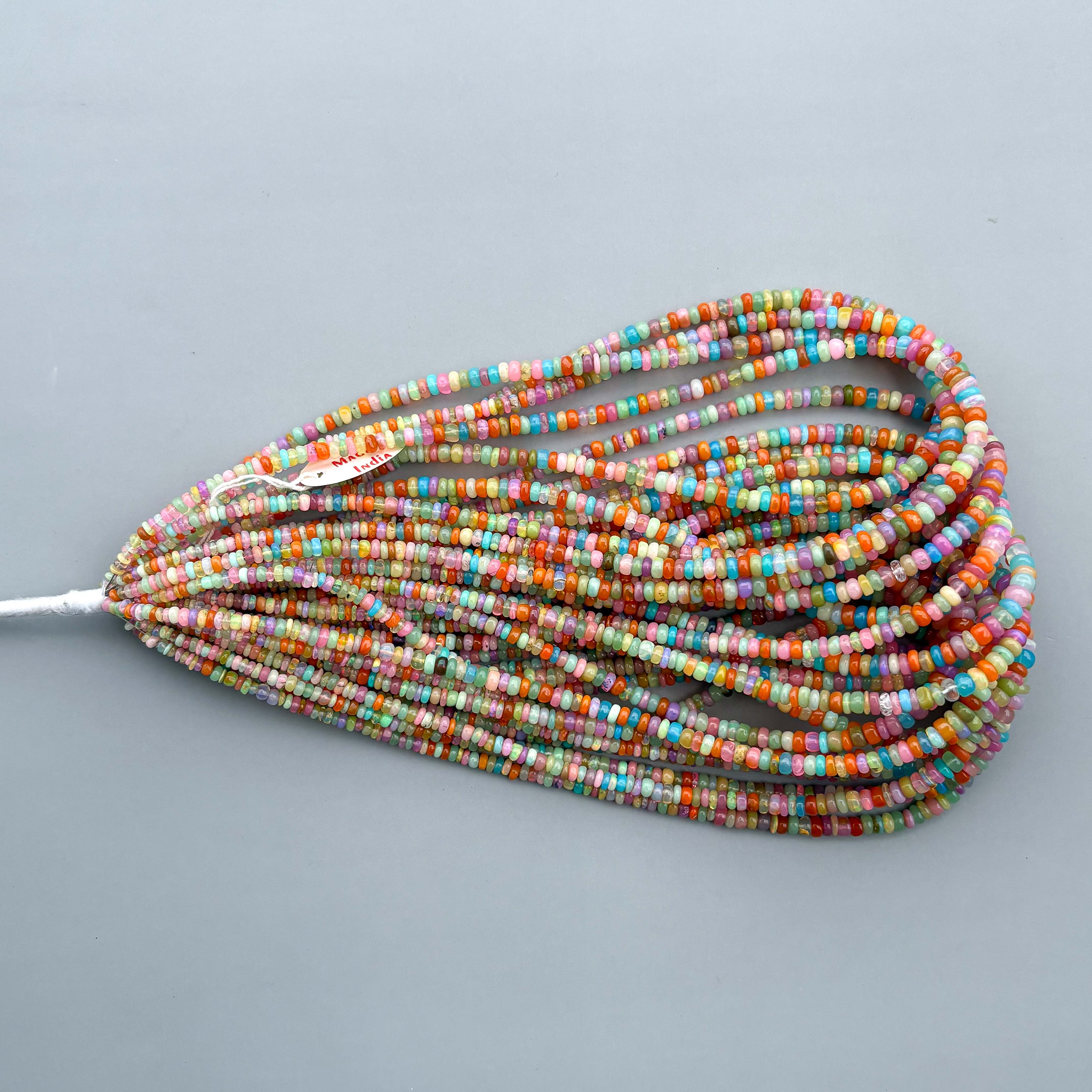 Multi Color Dyed Ethiopian Opal Smooth Rondelle Beads 3–5mm – 16″ Disco Opal Gemstone Strand