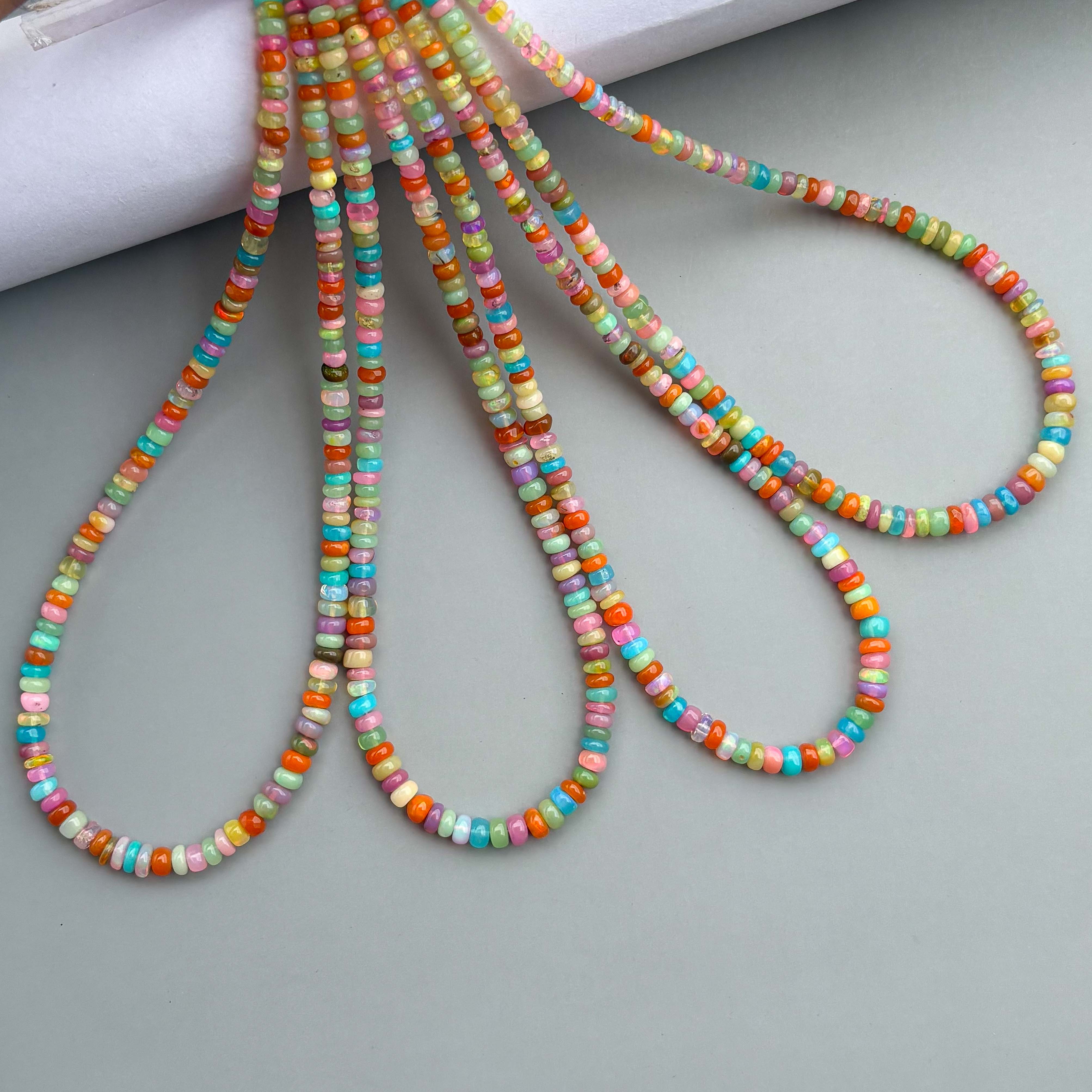 Multi Color Dyed Ethiopian Opal Smooth Rondelle Beads 3–5mm – 16″ Disco Opal Gemstone Strand