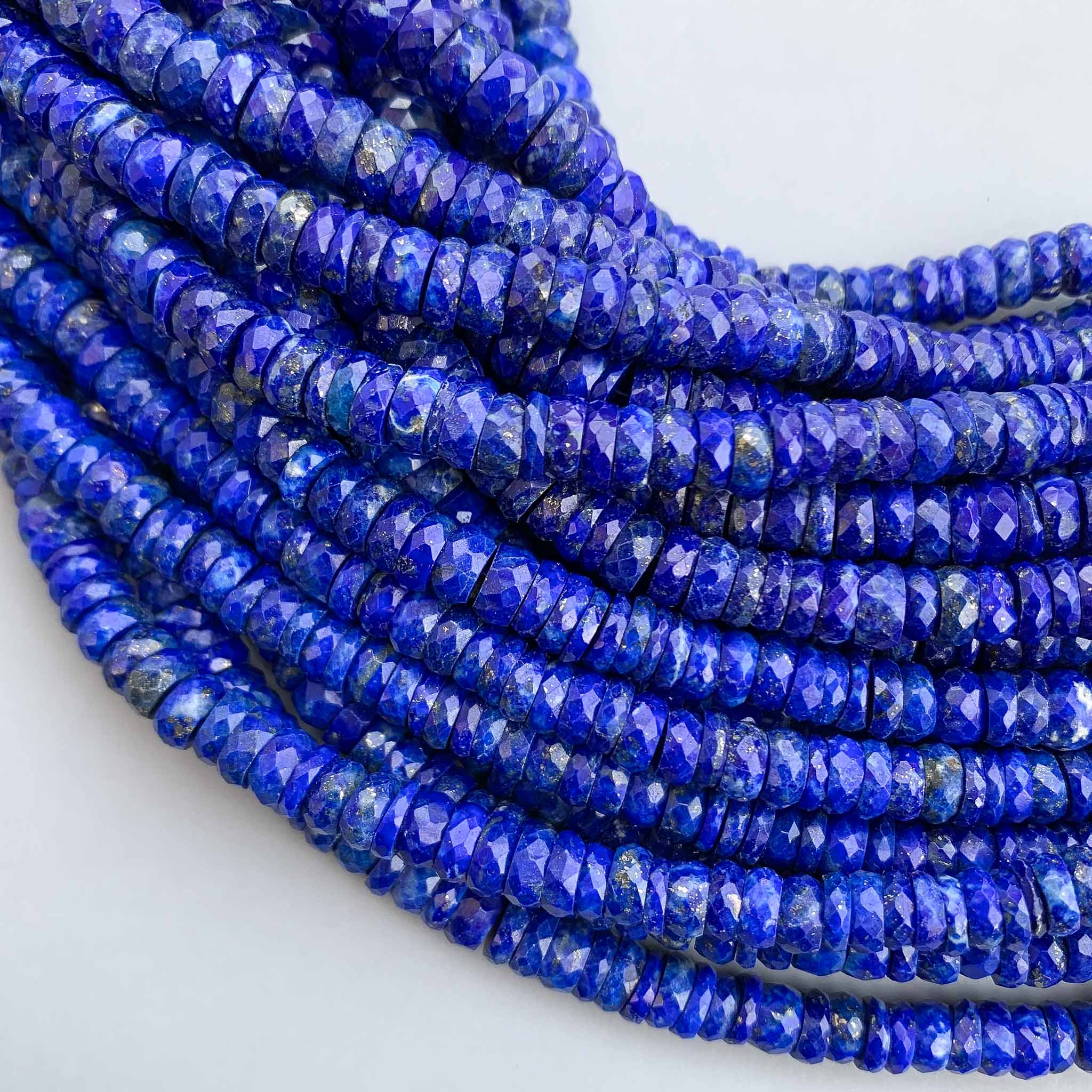 Natural Afghan lapis lazuli faceted heishi tyre beads 5–7mm