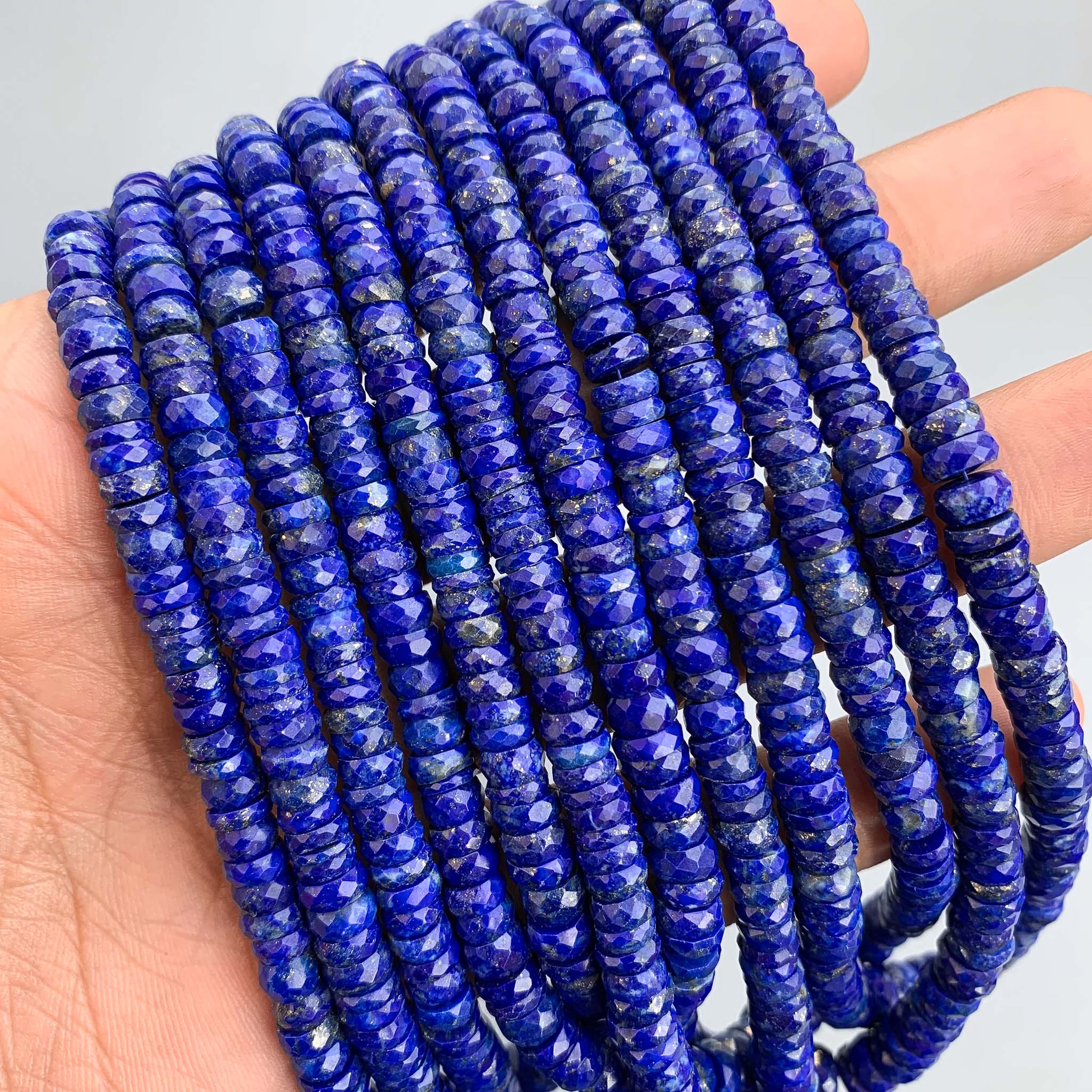 Deep blue lapis lazuli faceted heishi gemstone beads